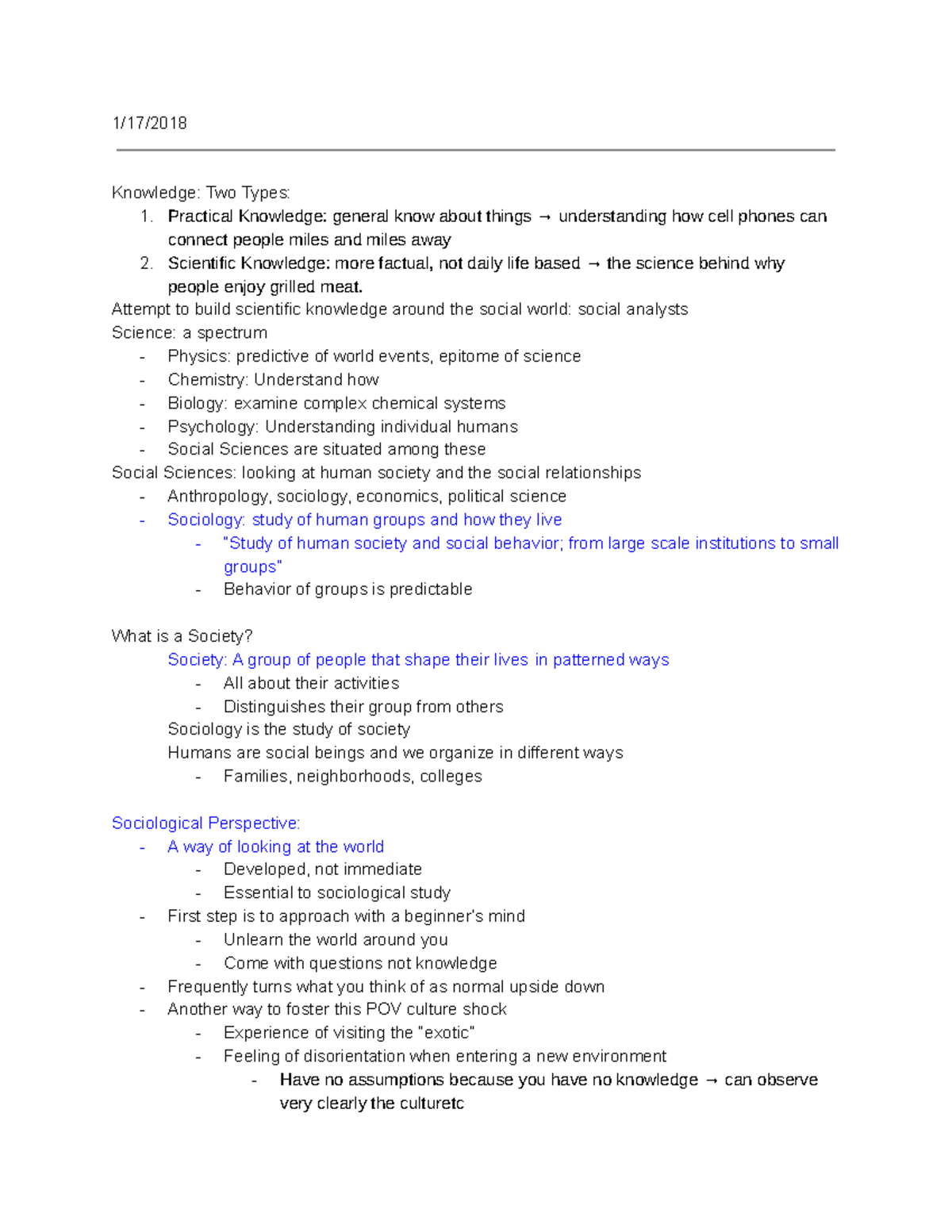 Sociology 101 Final Exam Notes - 1/17/ Knowledge: Two Types: 1 ...