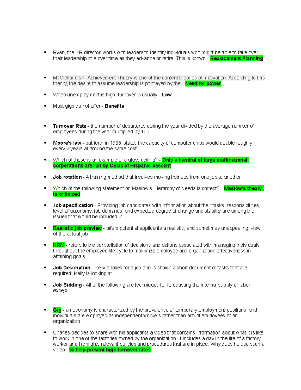 HR exam 1 Grade 100 Ryan, the HR director, works with leaders to