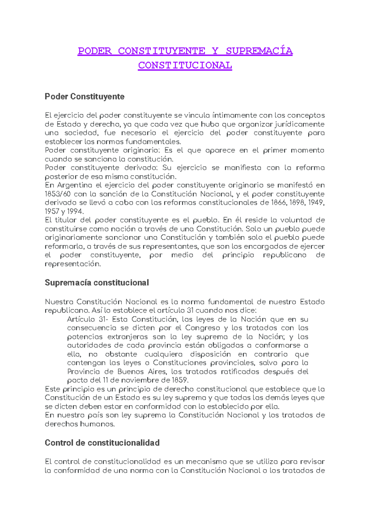 Resumen M1 L3 - PODER CONSTITUYENTE Y SUPREMACÍA CONSTITUCIONAL Poder ...