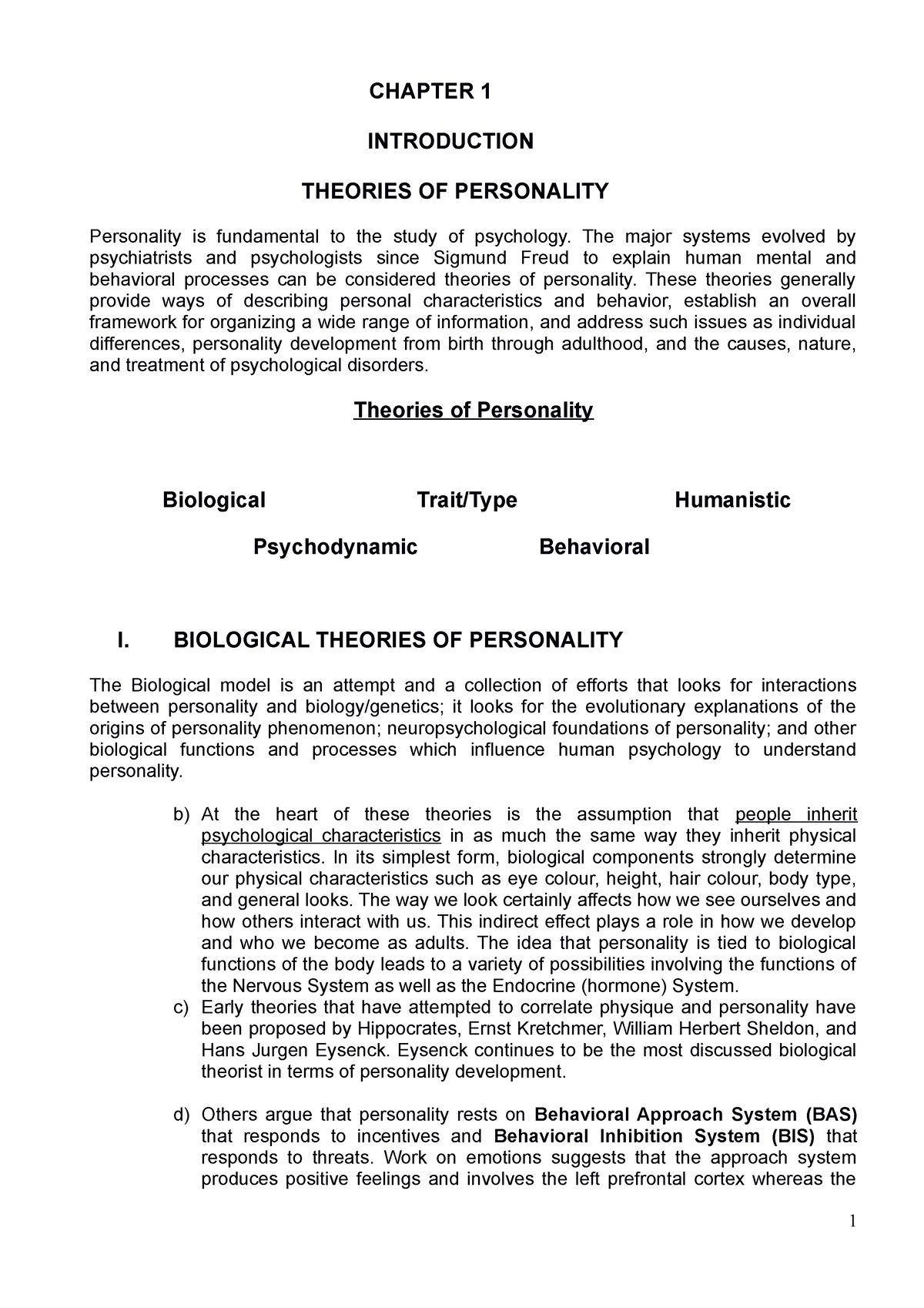 Chapter 1.4 Types Of Personality (theories) - CHAPTER 1 INTRODUCTION ...