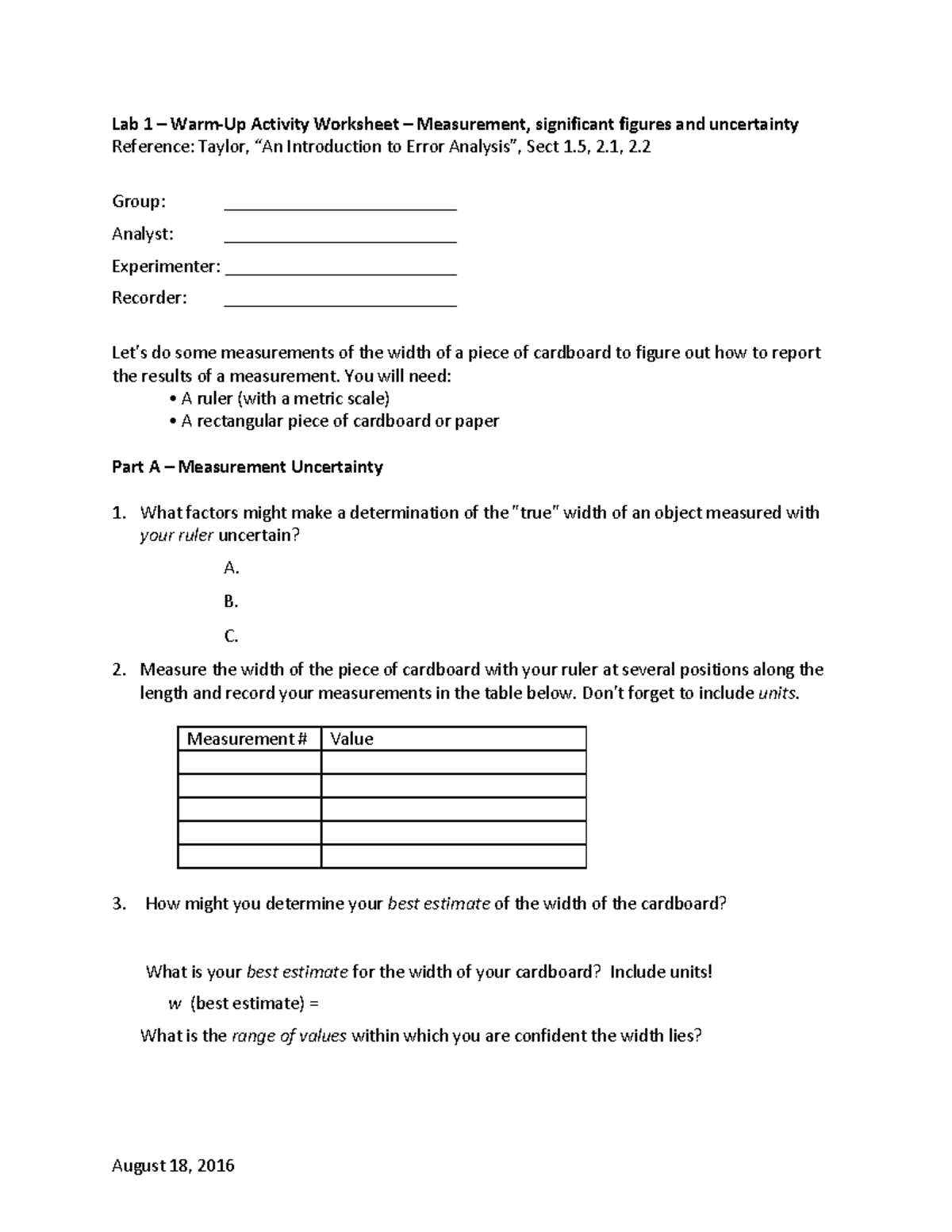 Lab 1 - Warm Up - notes - August 18, 2016 Lab 1 – Warm-Up Activity ...