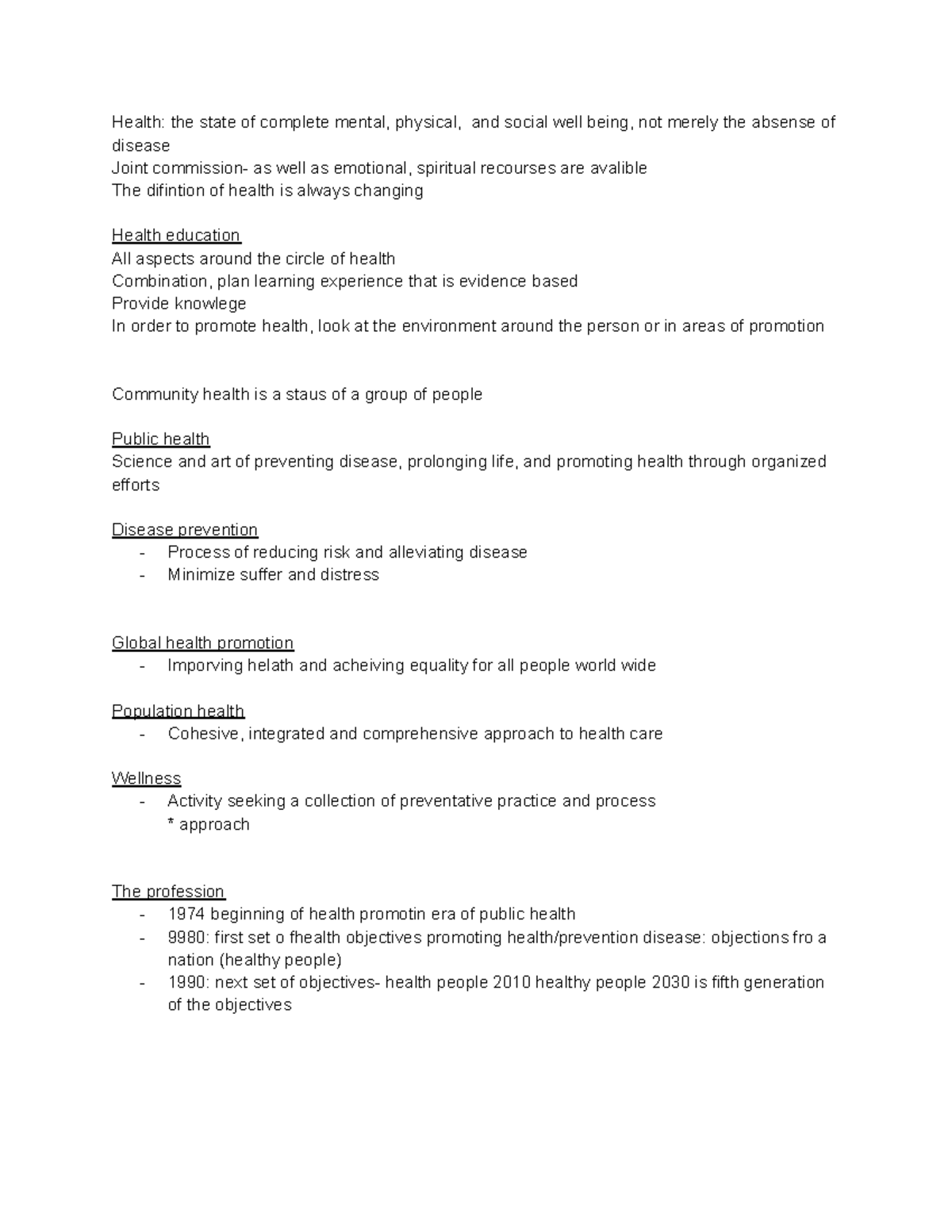 Health notes #1 - Health: the state of complete mental, physical, and ...