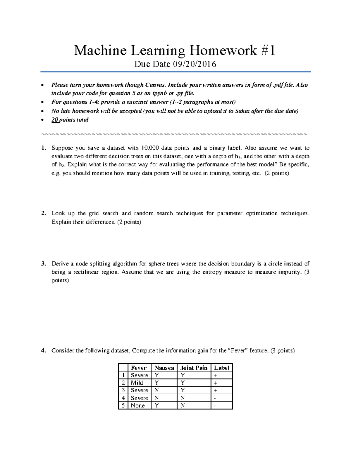 machine learning homework assignments