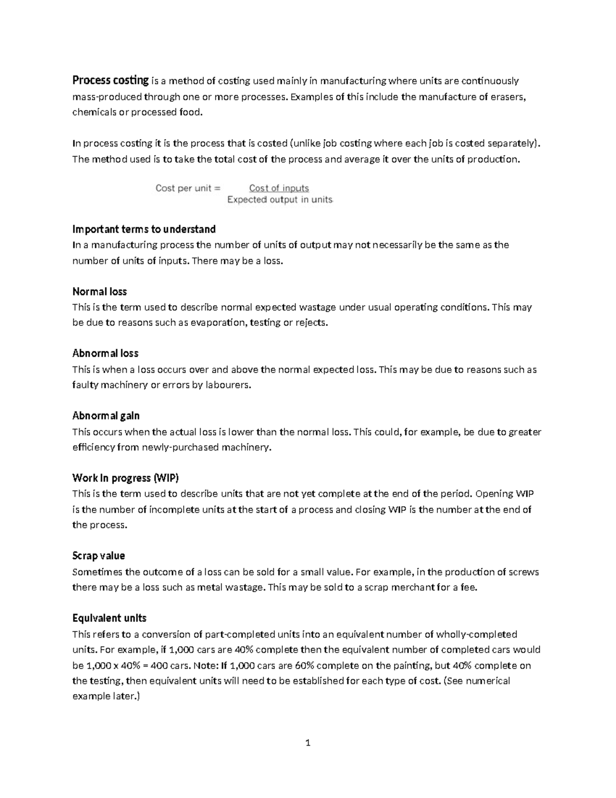 Process Costing - Examples of this include the manufacture of erasers ...