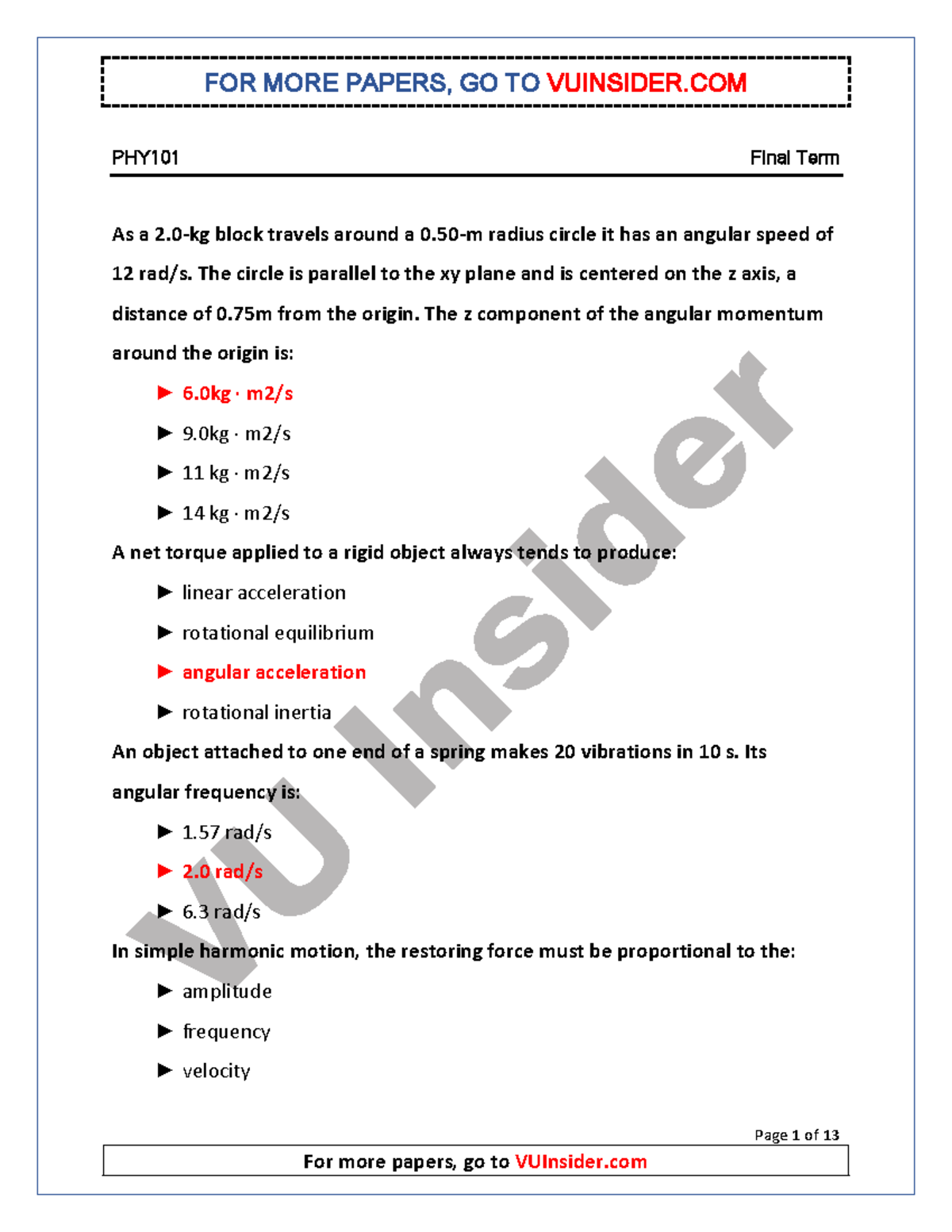 phy101 final term paper