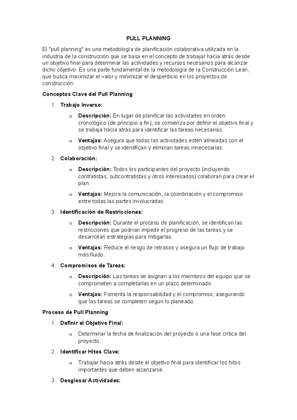 PULL Planning - conceptos basicos sobre pull plannig - PULL PLANNING El ...