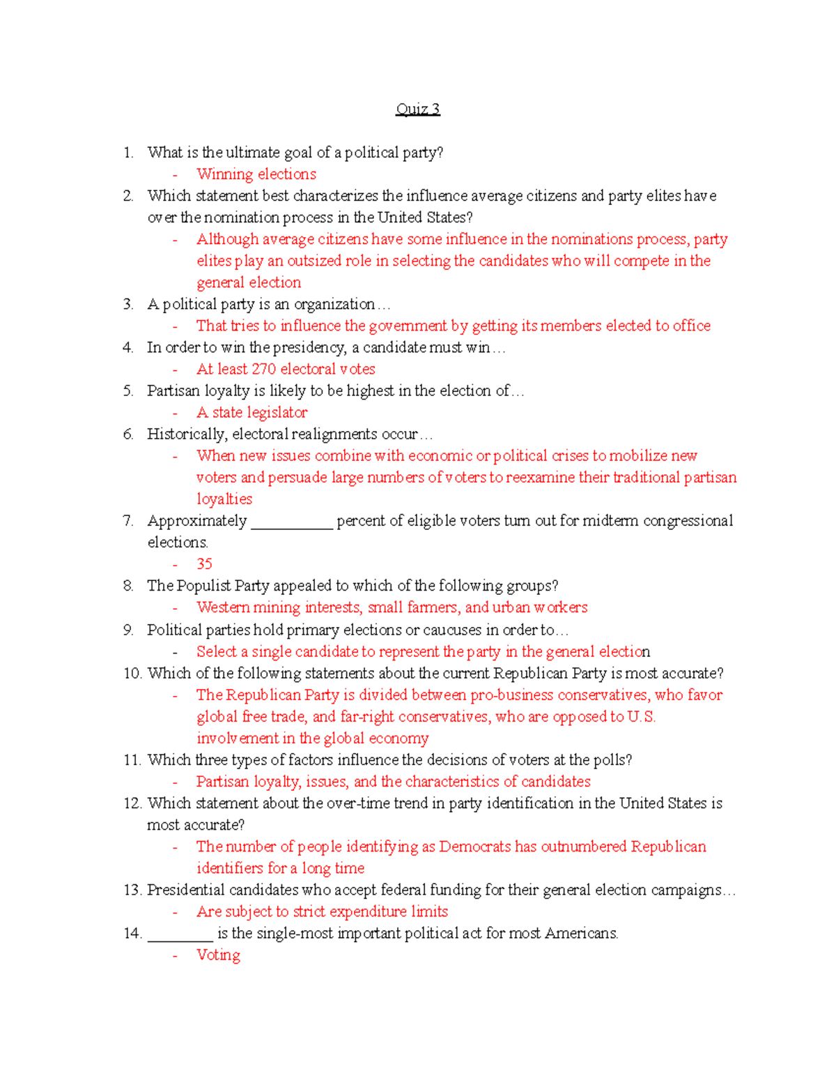 American Government- Quiz 3 - Quiz 3 What Is The Ultimate Goal Of A ...