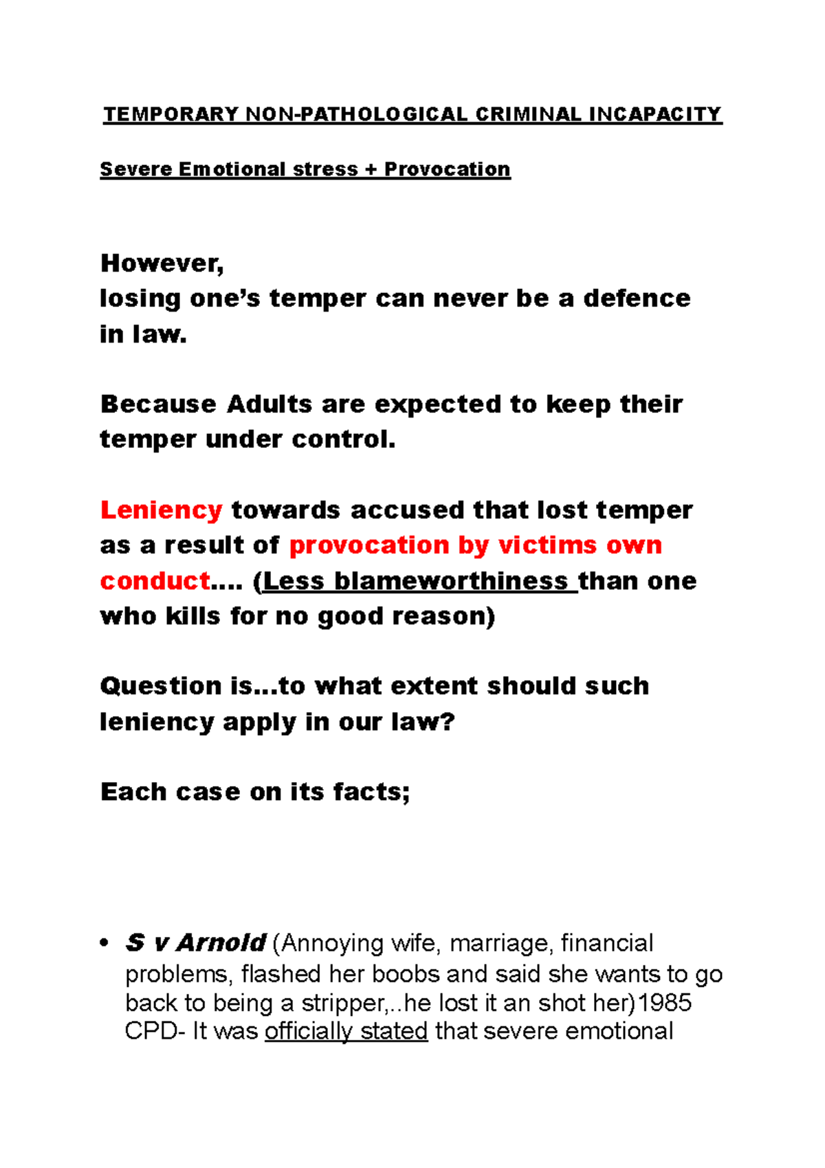 Tnpci - criminal law - TEMPORARY CRIMINAL INCAPACITY Severe Emotional ...