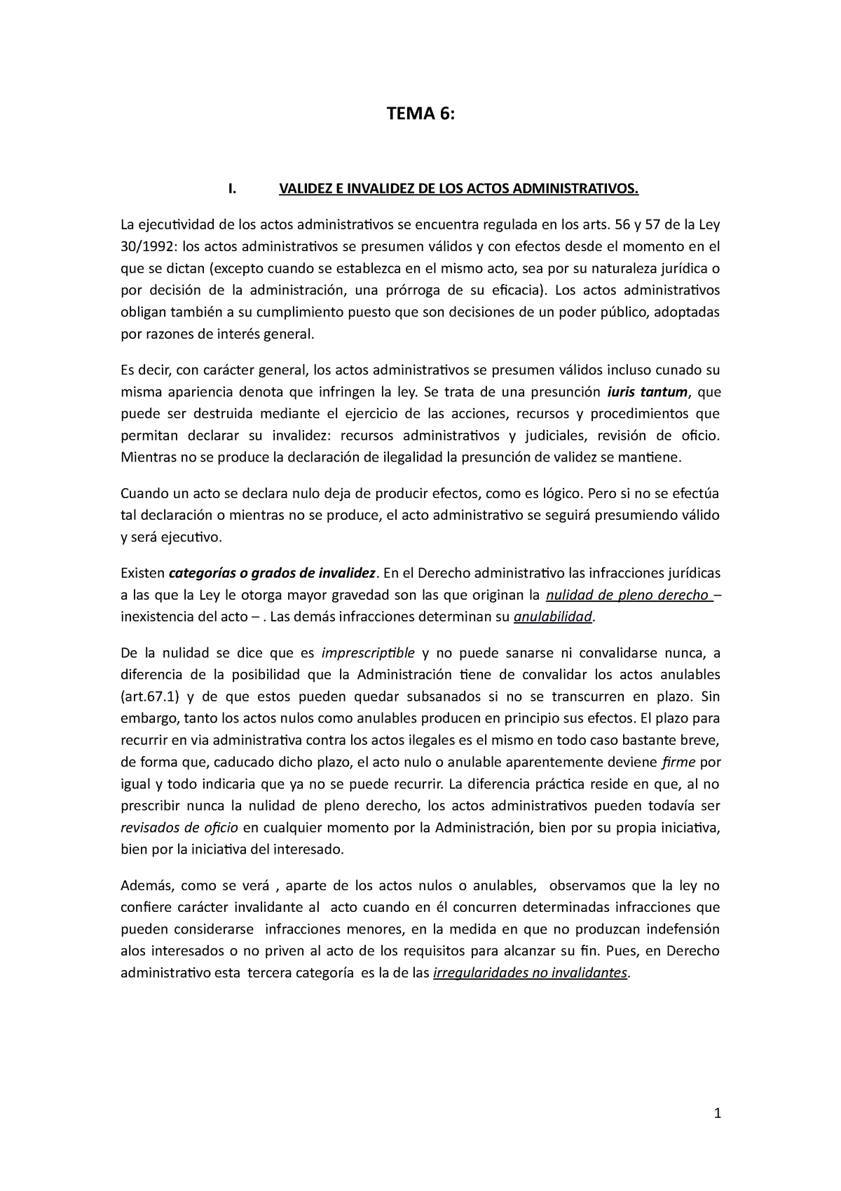 T6 Validez E Invalidez De Los Actos Adm Nulidad Y Anulabilidad Tema 6 I Validez E 7539