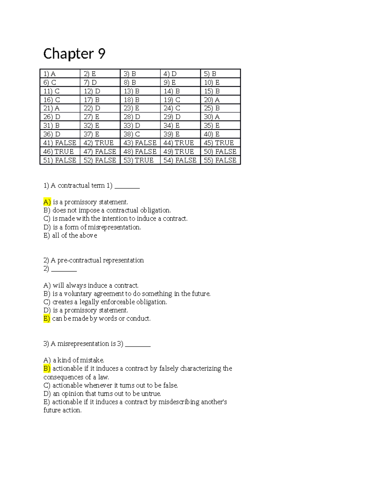 Law Final Chapter 9 - Chapter 9 1) A 2) E 3) B 4) D 5) B 6) C 7) D 8) B ...