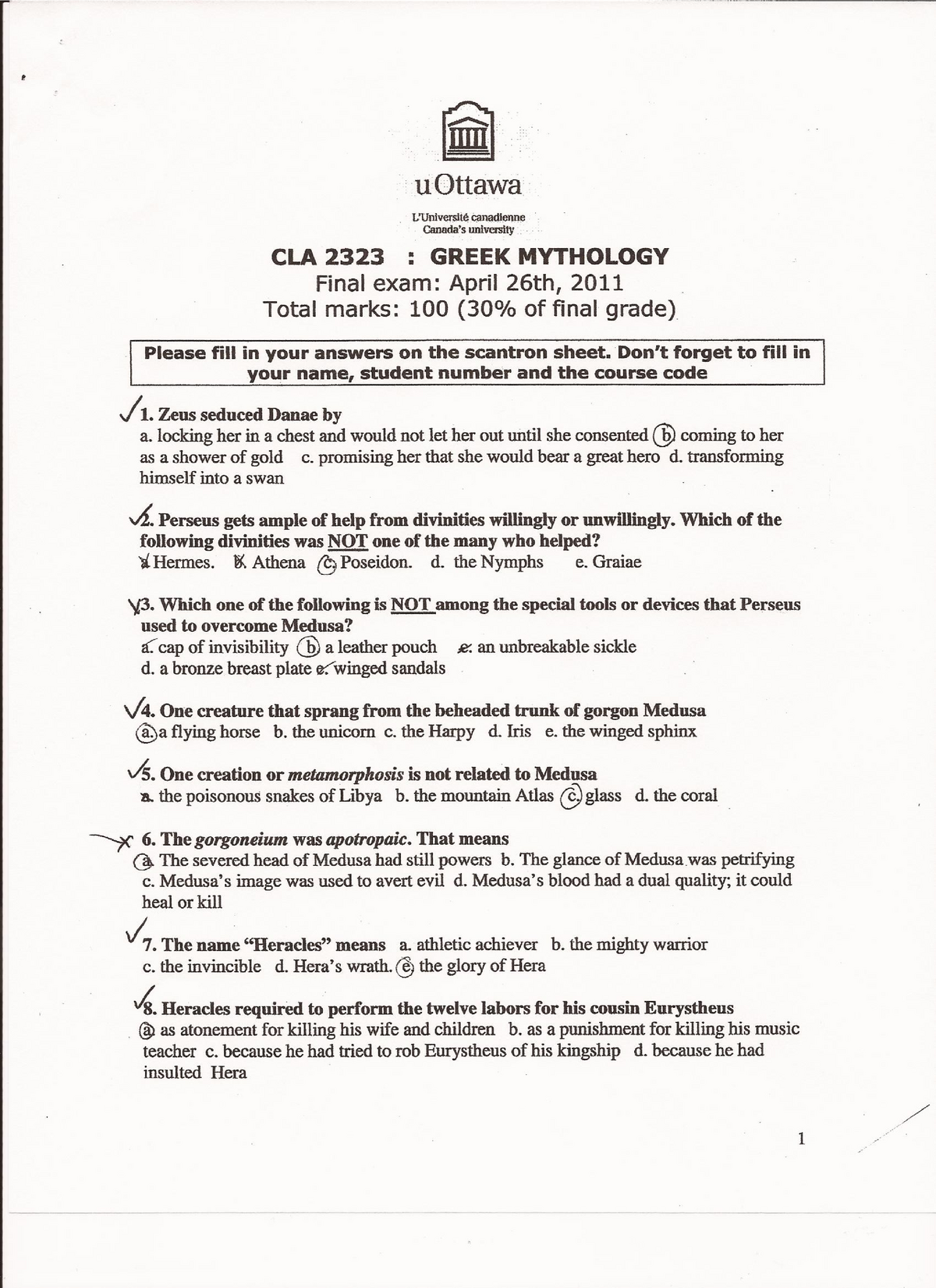 Final 26 April 2011, Questions And Answers - Cla2323 - Studocu