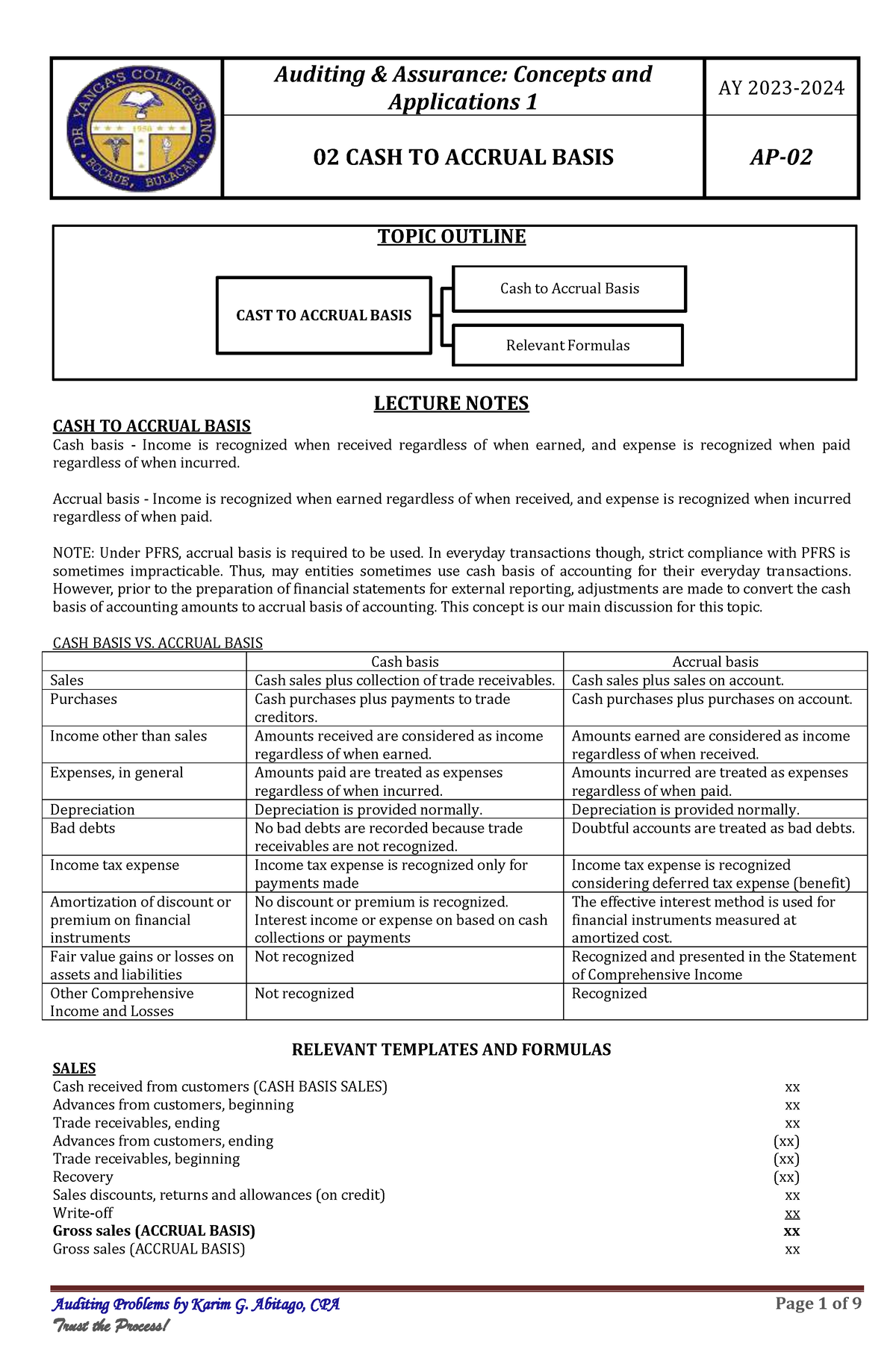 02 Cash to Accrual Basis - Auditing Problems by Karim G. Abitago, CPA ...