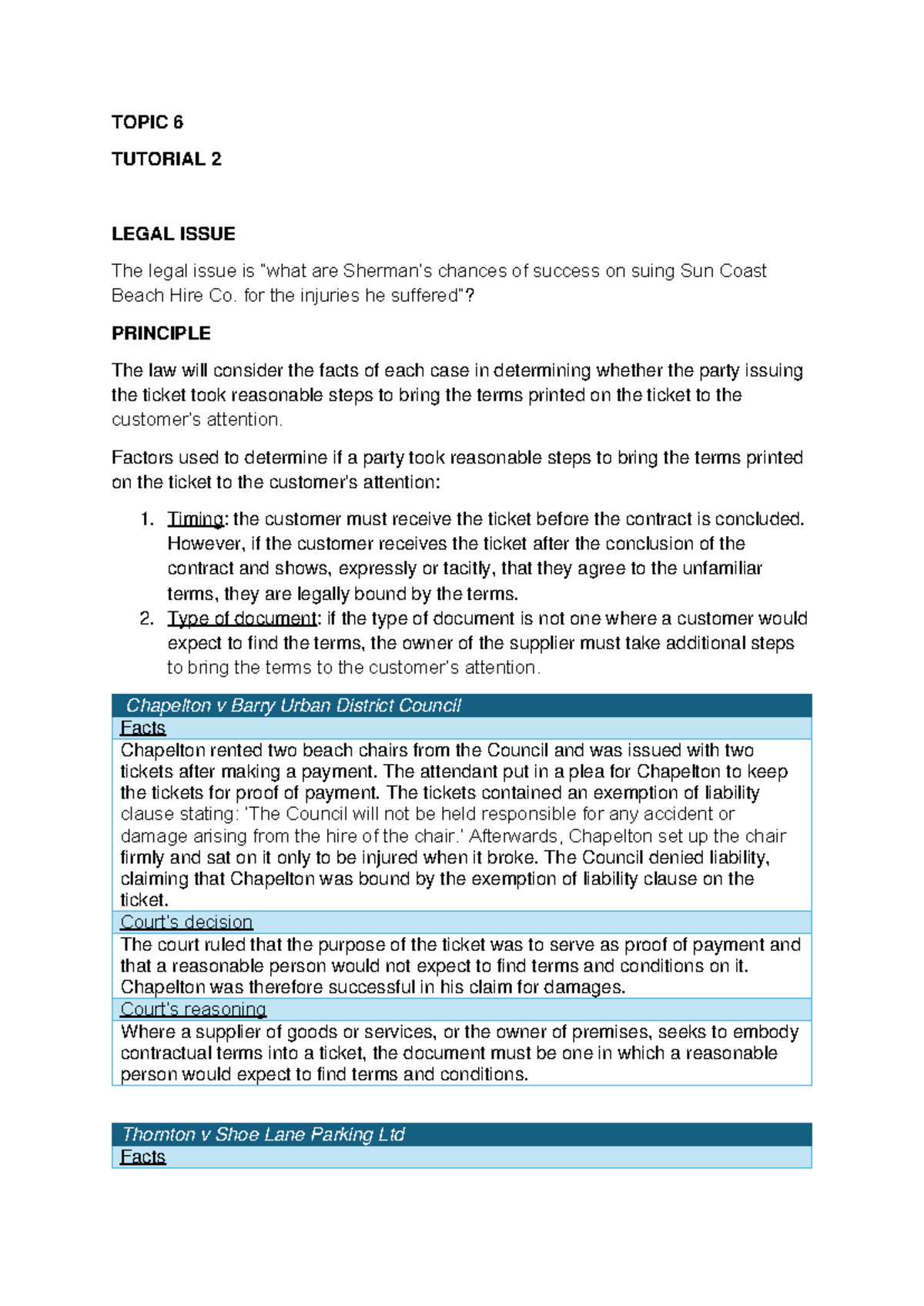 Topic 6 - TOPIC 6 TUTORIAL 2 LEGAL ISSUE The legal issue is “what are ...