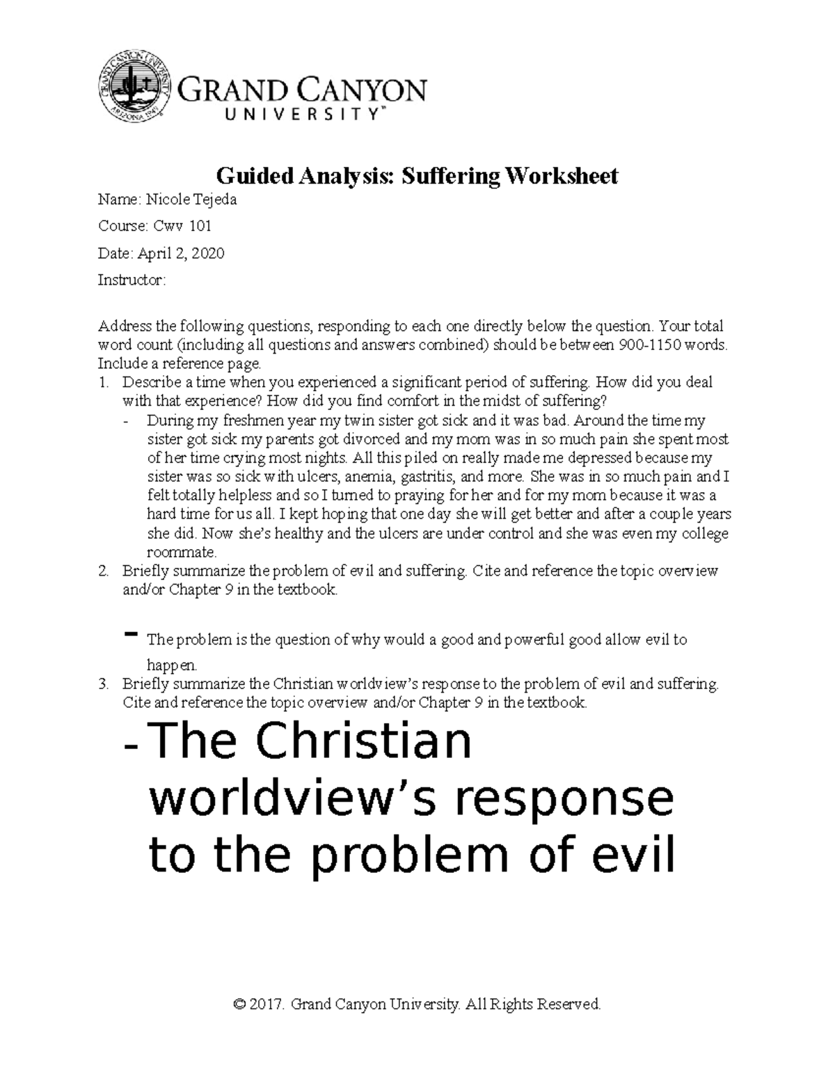 CWV 101 RS T6Guided Analysis Suffering Worksheet - Name: Nicole Tejeda ...