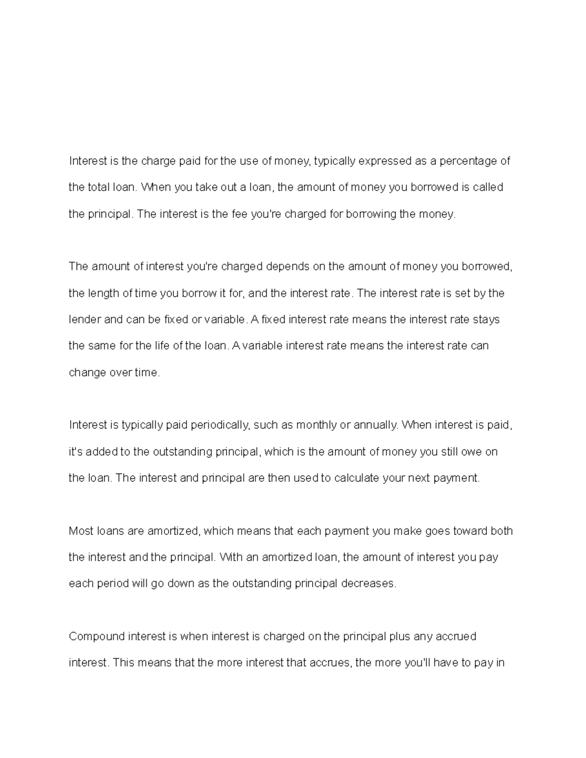 Personal financial literacy course outline part 2 - Interest is the ...