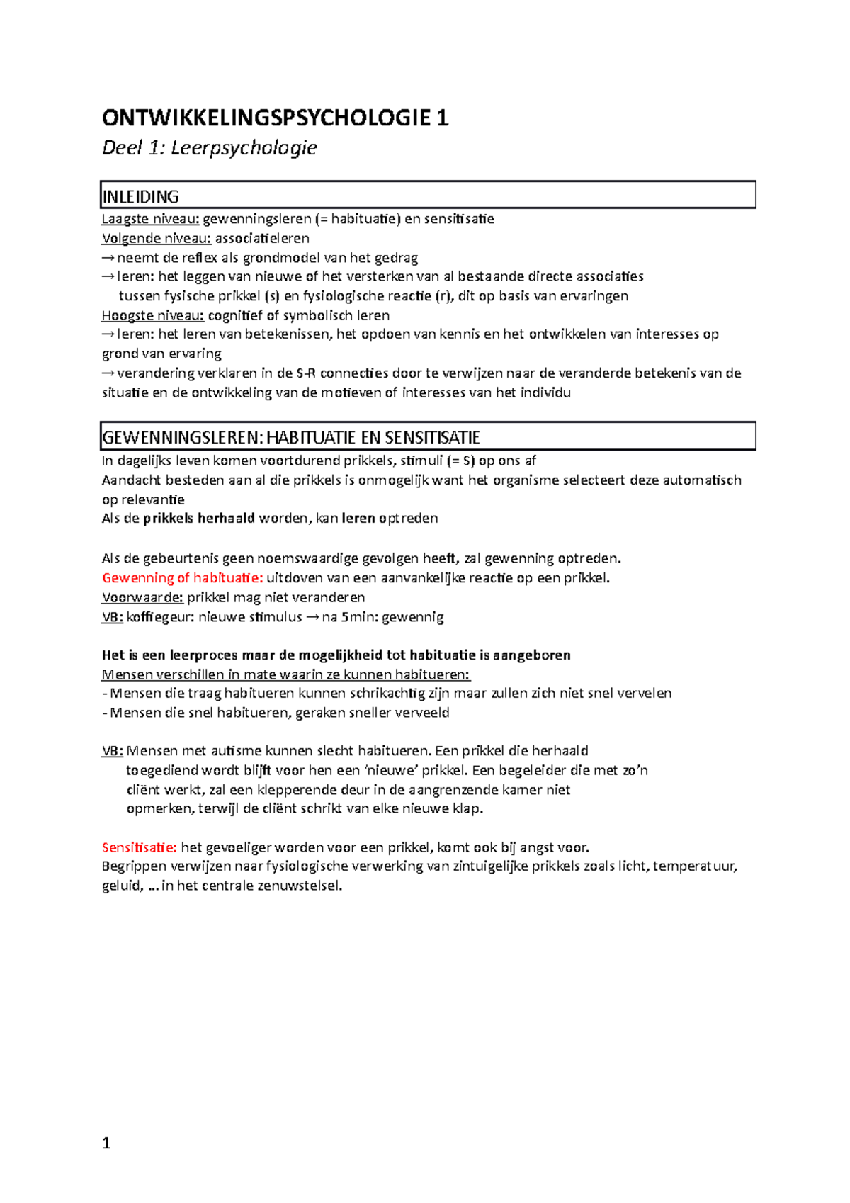 Ontwikkelingspsychologie 1 - ONTWIKKELINGSPSYCHOLOGIE 1 Deel 1 ...