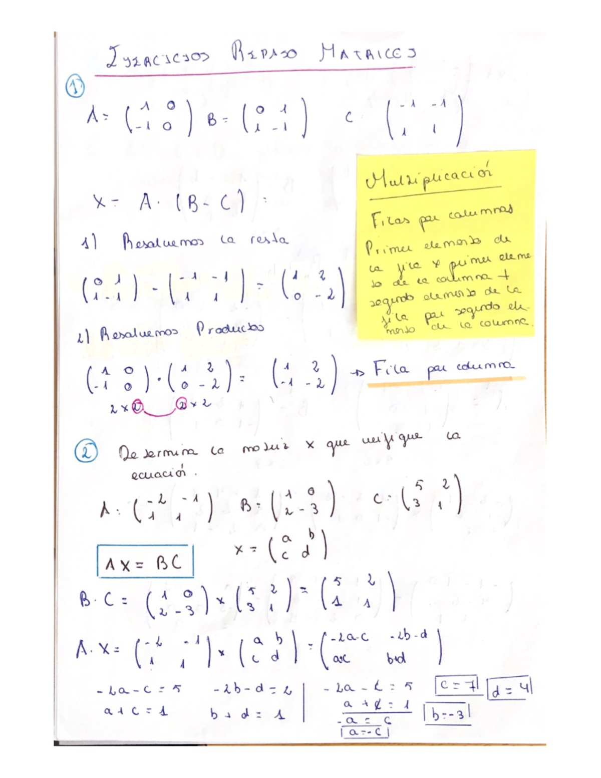 Matrices - Ejercicios repaso - métodos cuantitativos de gestión - Studocu