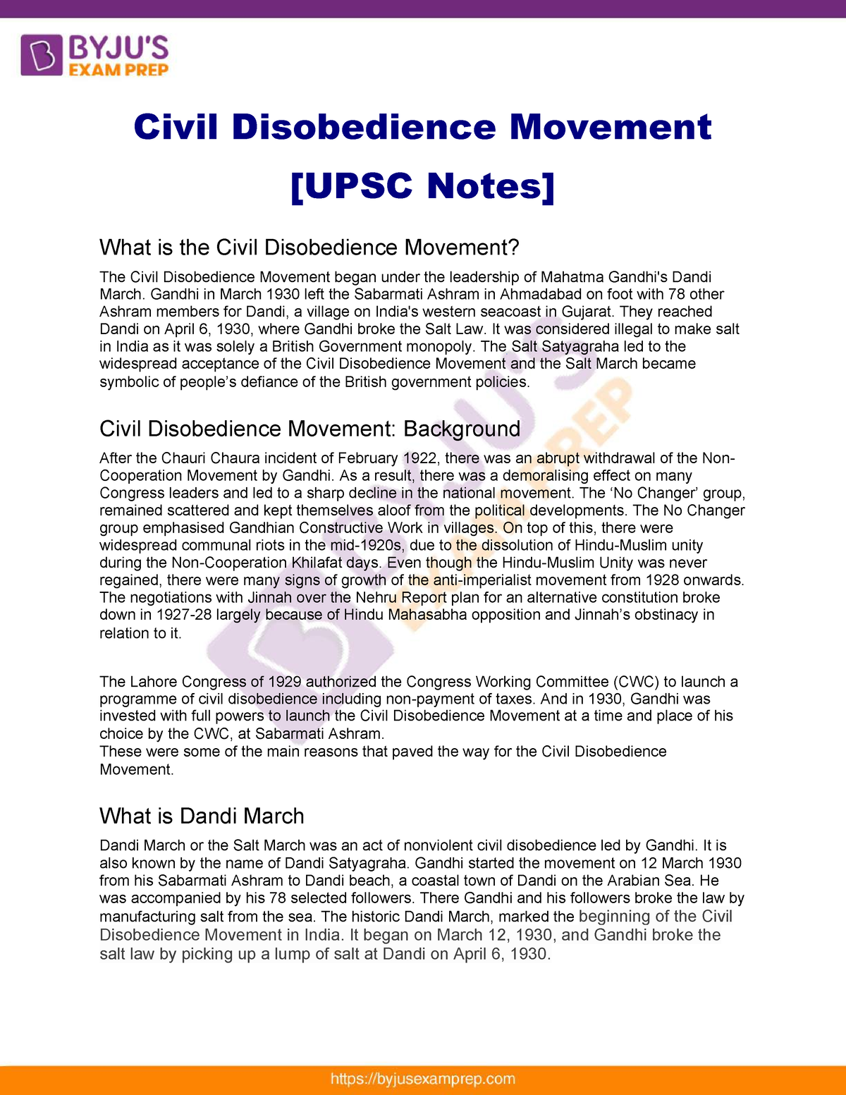 write an essay on the civil disobedience movement