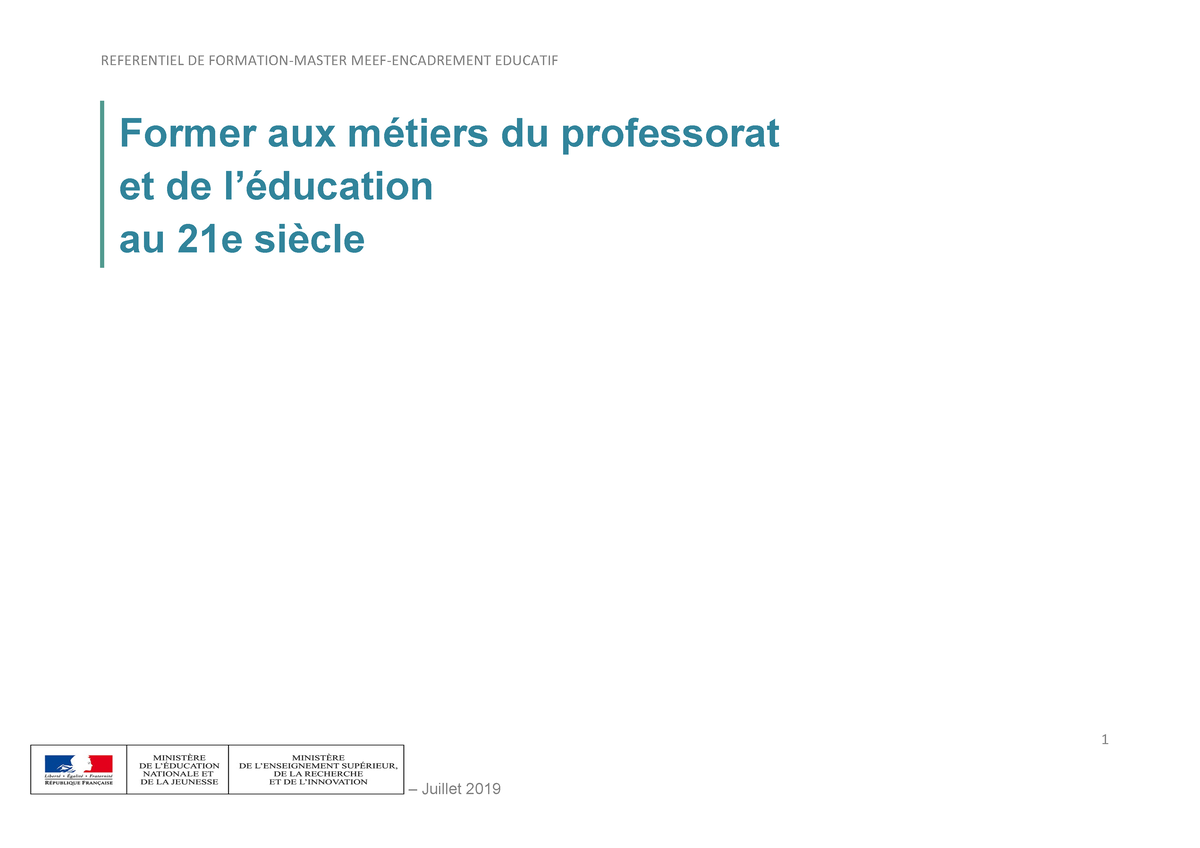 Référentiel Formation Master MEEF - 1 Former Aux Métiers Du Professorat ...