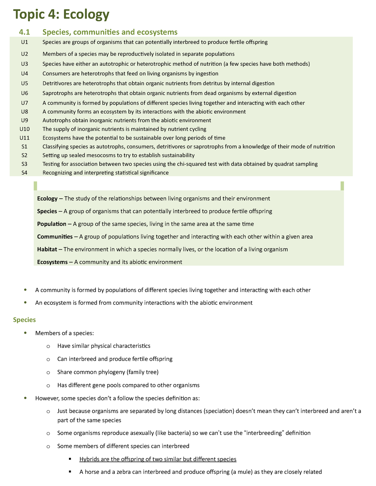 4.ecology IB Biology - Topic 4: Ecology 4 Species, Communities And ...