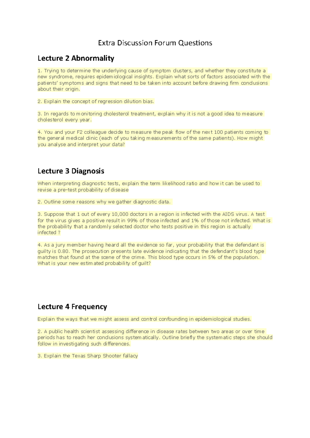 Extra Discussion Forum Questions Extra Discussion Forum Questions