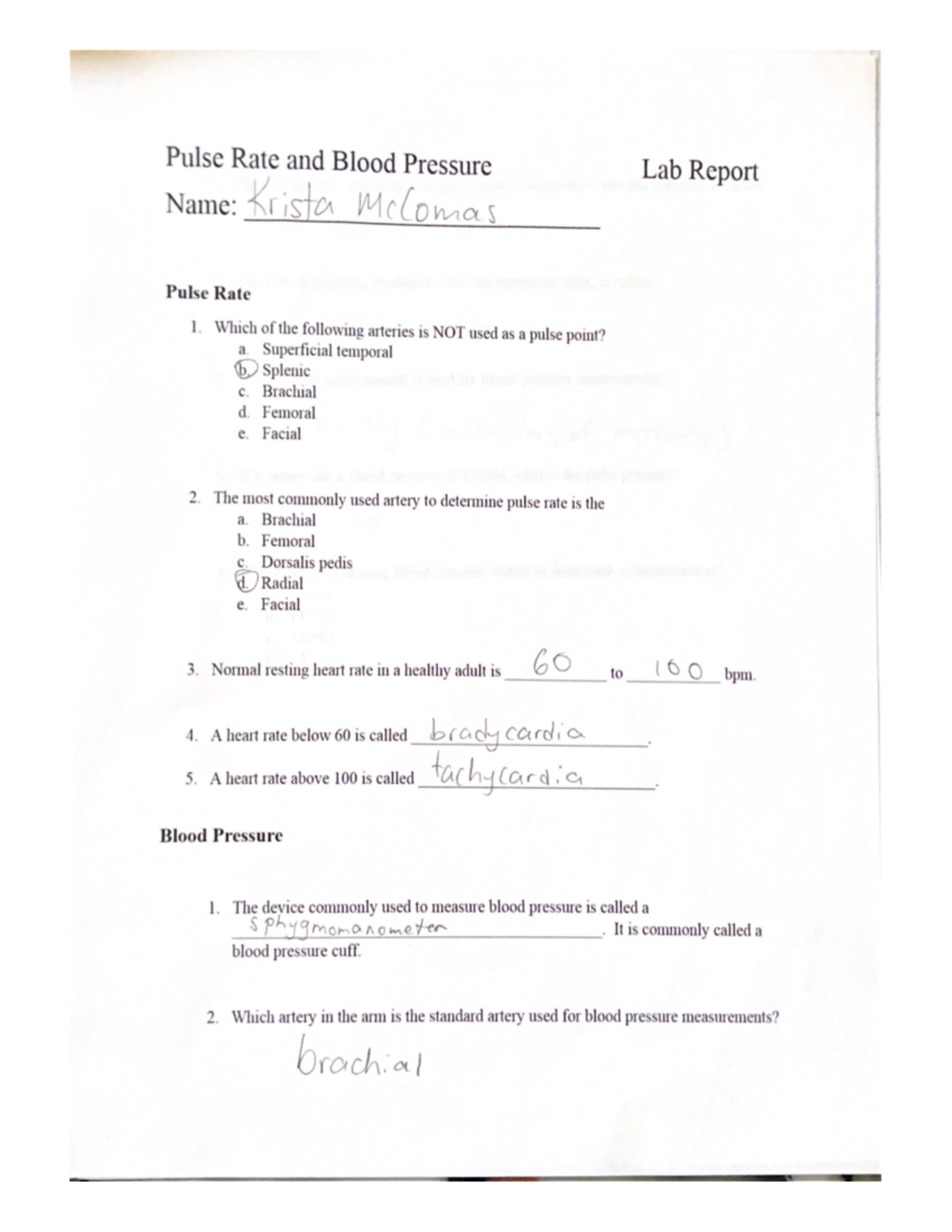 Pulse Rate and Blood Pressure - BIOL 201 - Studocu