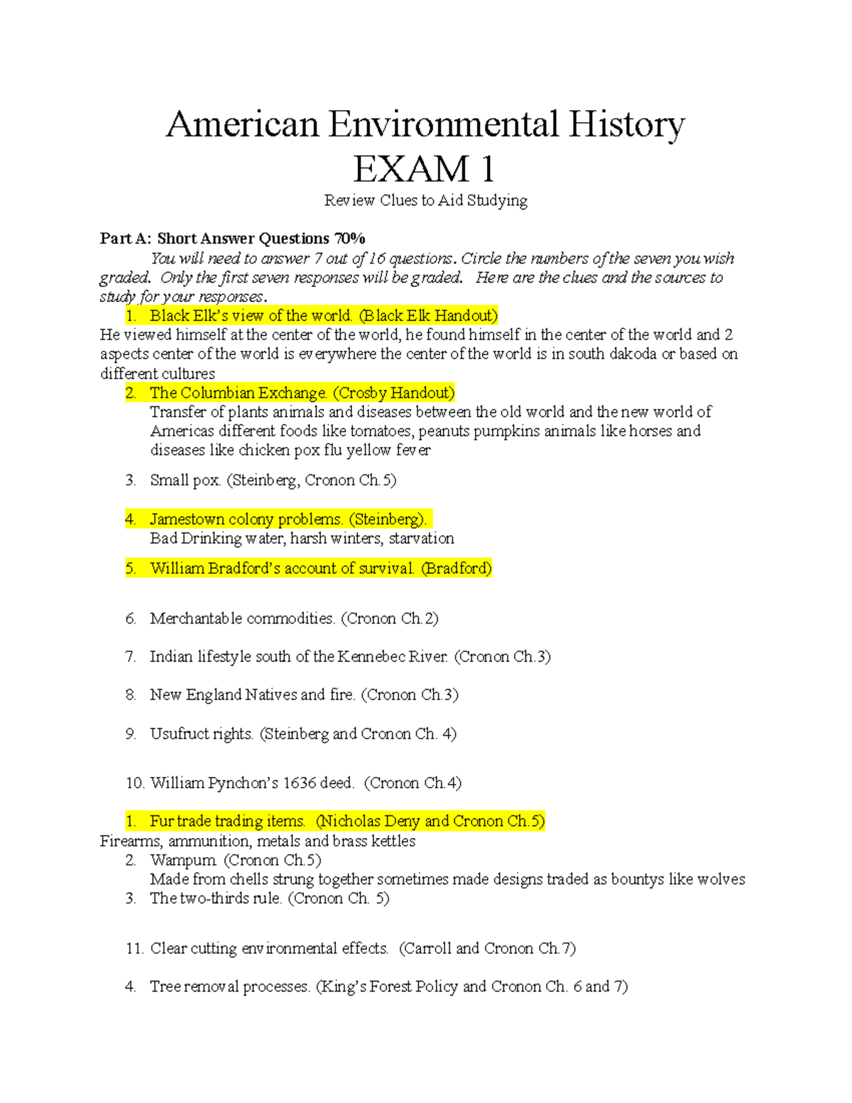 Exam 1 - Clues - American Environmental History EXAM 1 Review Clues to ...