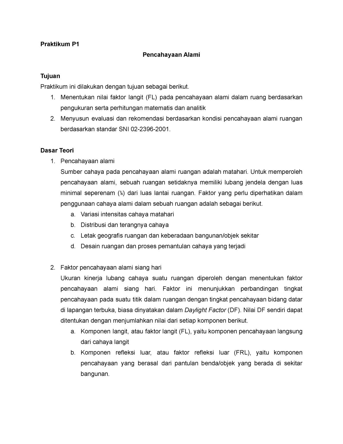 Modul P1 Fisika Bangunan - Praktikum P Pencahayaan Alami Tujuan ...