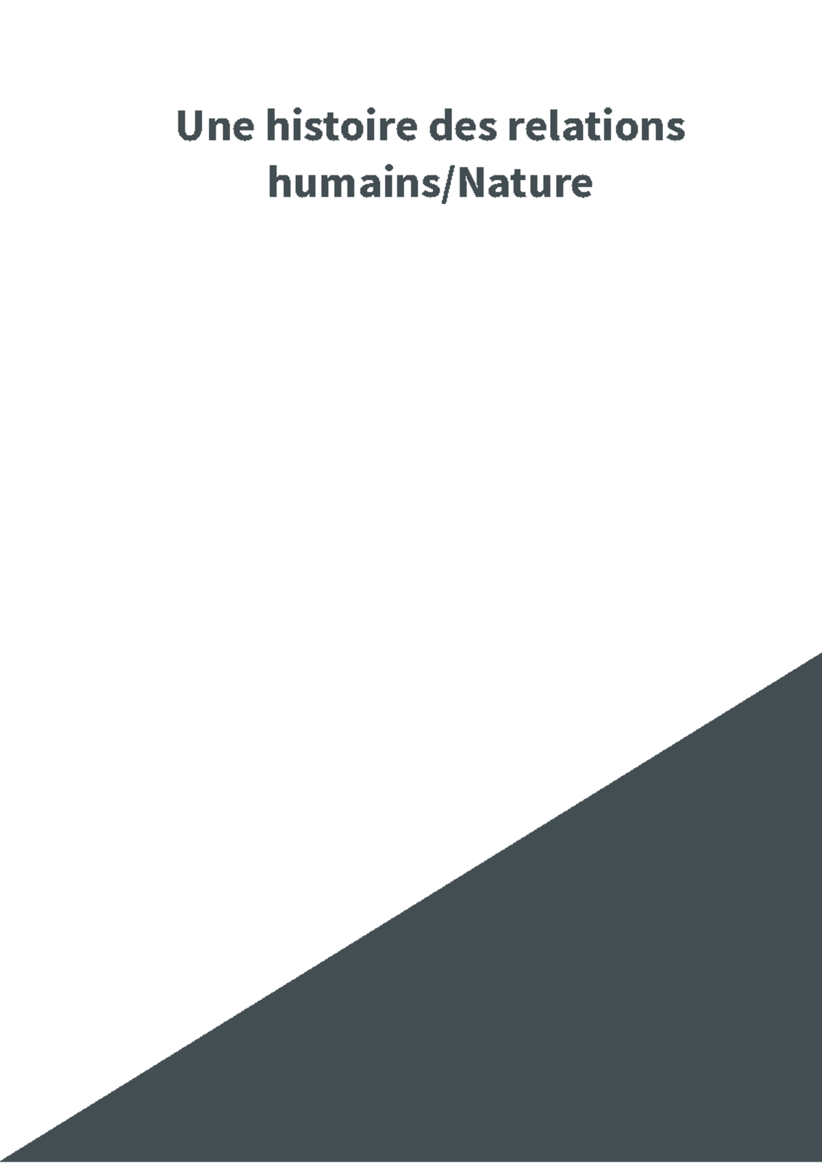 Humains nature - Une histoire des relations humains/Nature Table des ...