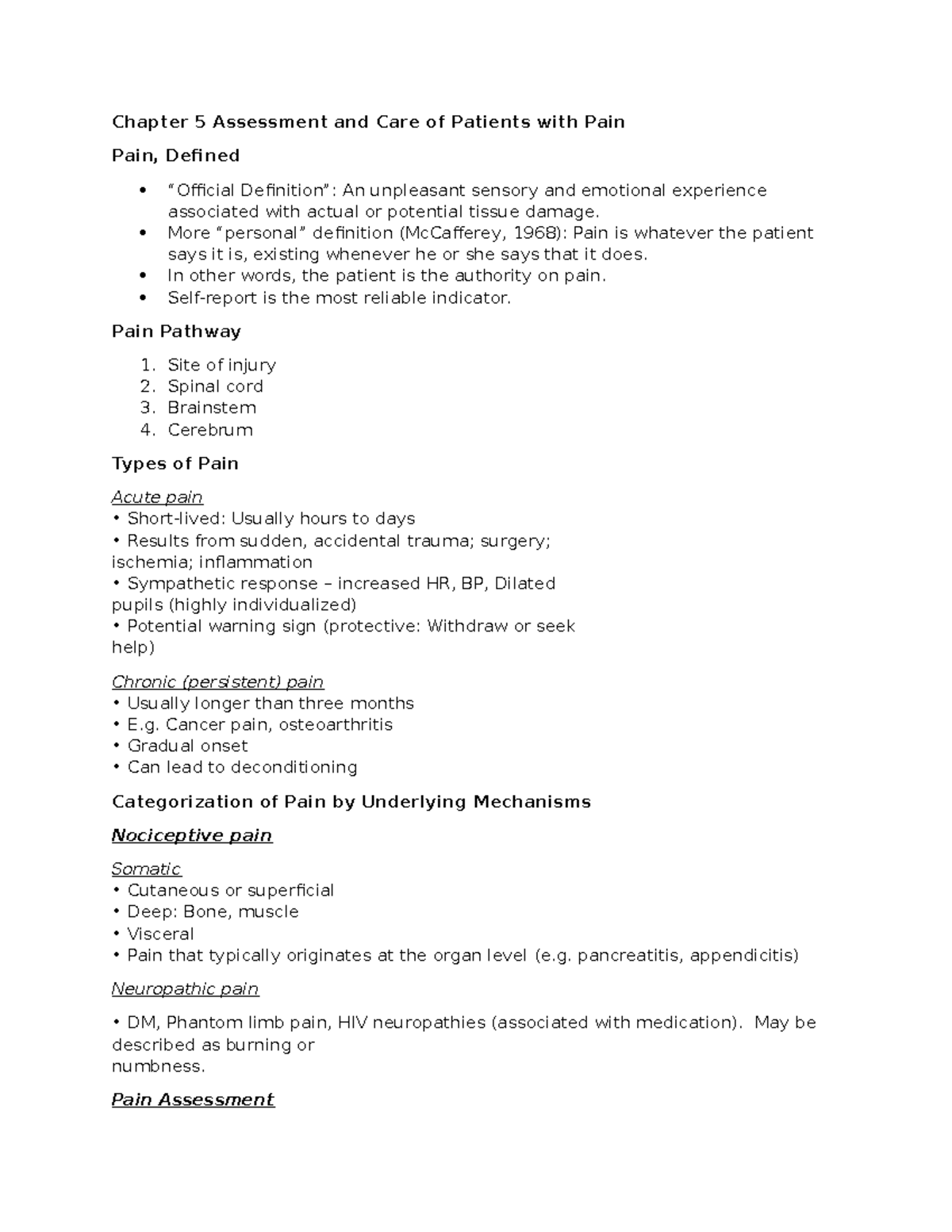 Chapter 5 Assessment and Care of Patients with Pain - More “personal ...