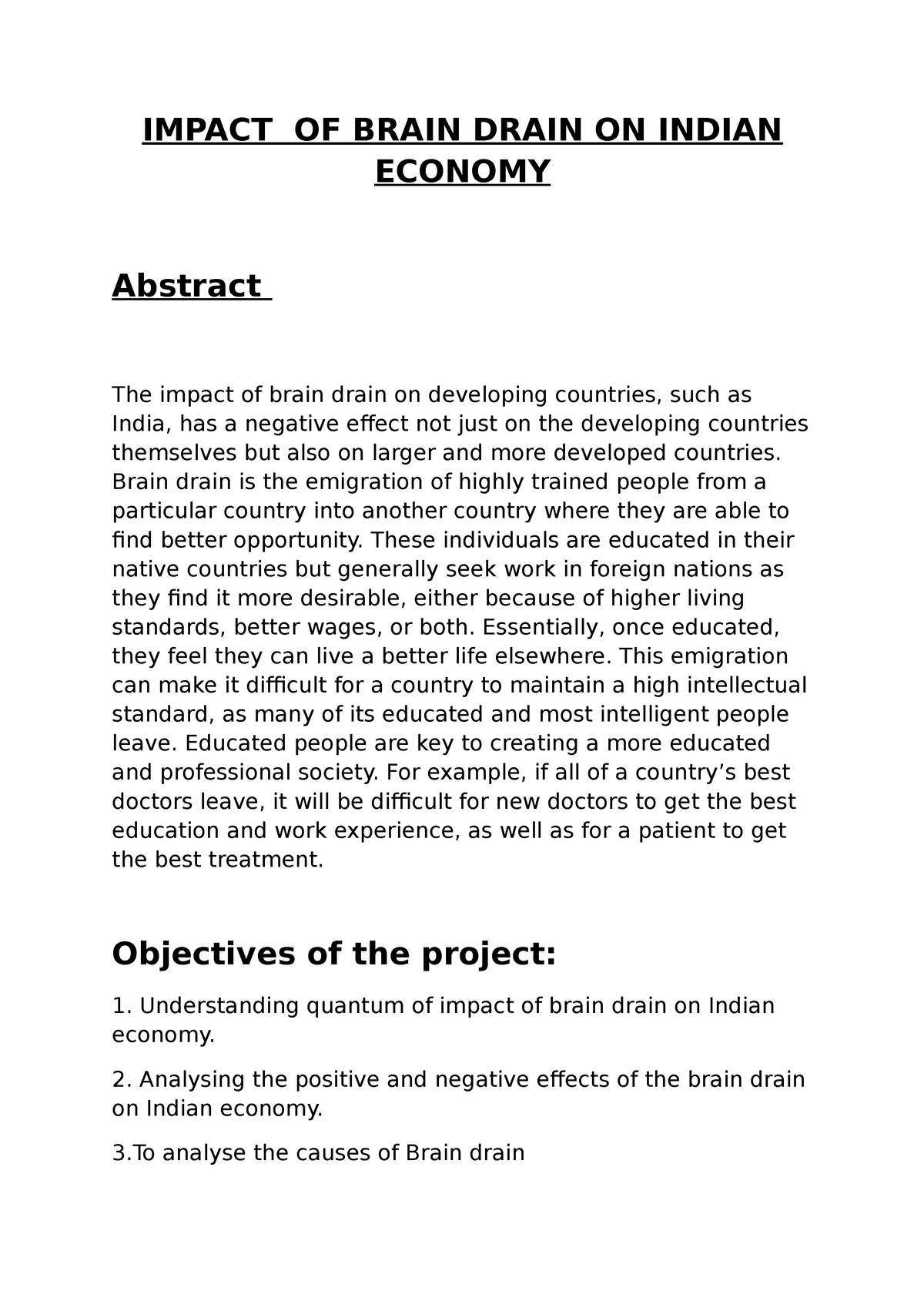 research paper on brain drain in india
