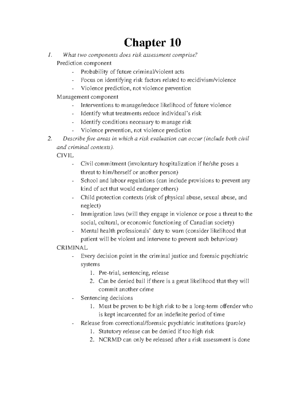 Materials Covered in Test 6 - Chapter 10 What two components does risk ...