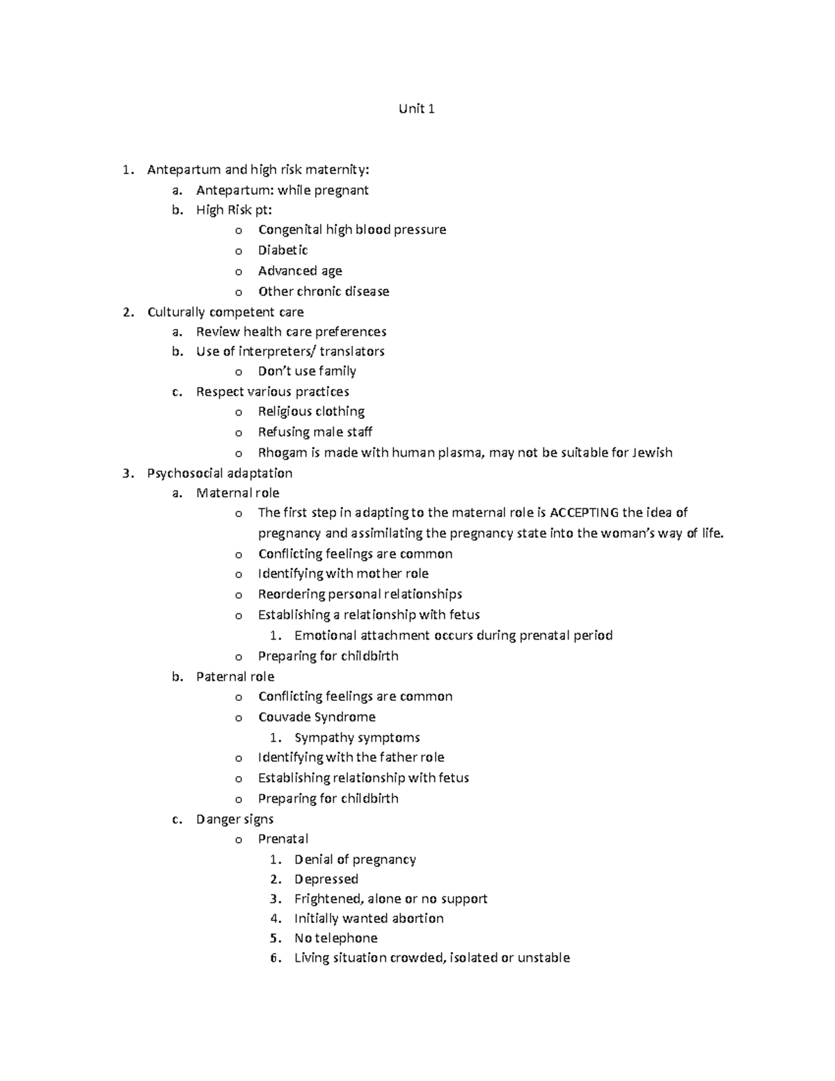 Unit 1 OB - Unit 2 - Unit 1 Antepartum and high risk maternity: a ...