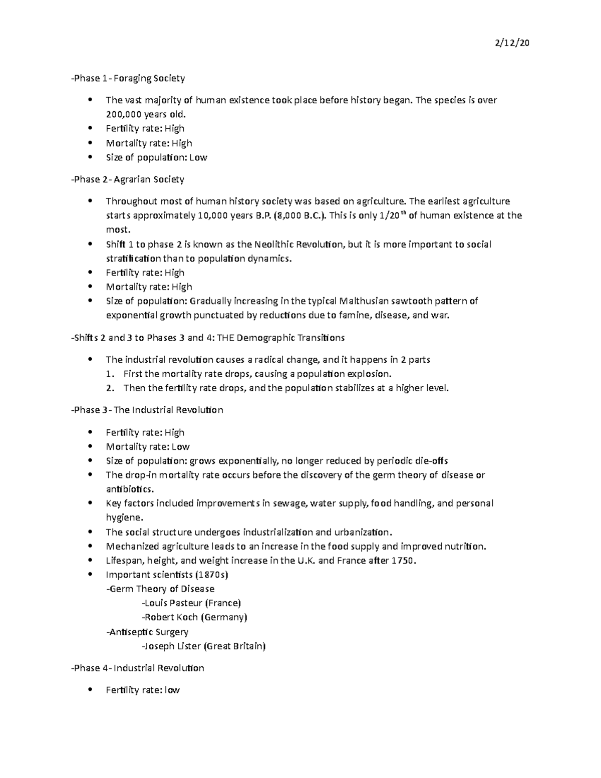 Feburary 12 population dynamics - 2/12/ -Phase 1- Foraging Society The ...