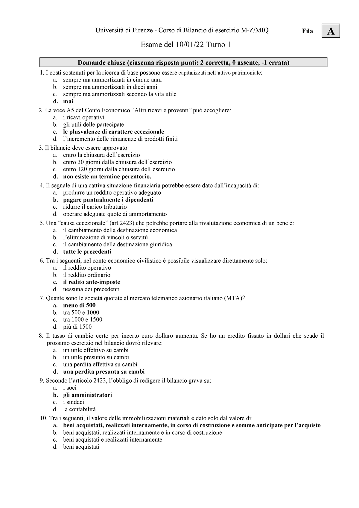 Soluzioni Statistica Domande Chiuse Ciascuna Risposta Punti