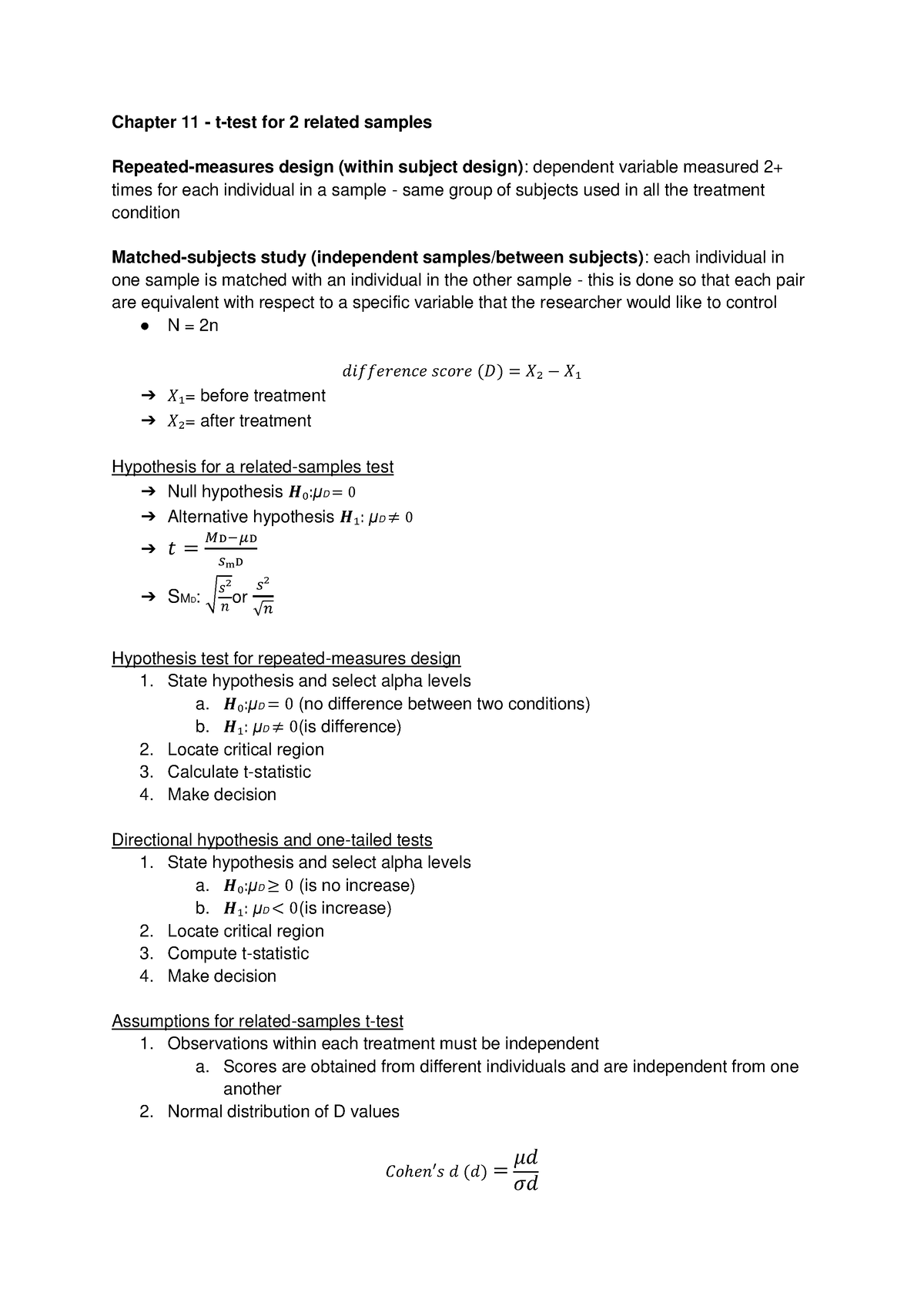 Chapter 11 - chap 11 lecture notes - Chapter 11 - t-test for 2 related ...