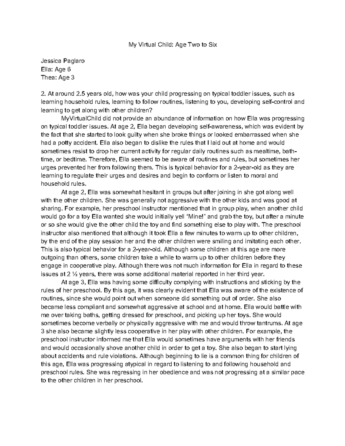 my virtual child reflection essay