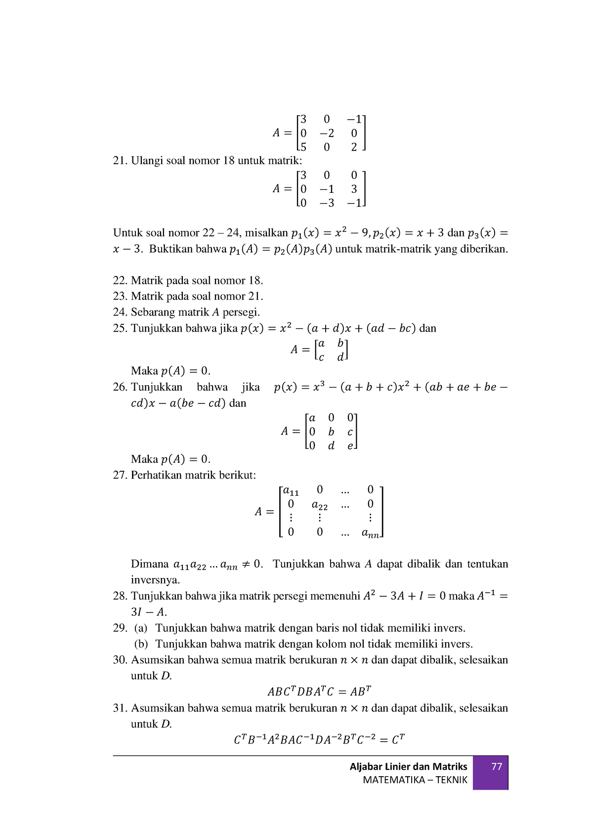 Aljabar Linier Dan Matrik Joko Soebagyo Et Aljabar Linier Dan Matriks Matematika Teknik 77 𝐴 7841