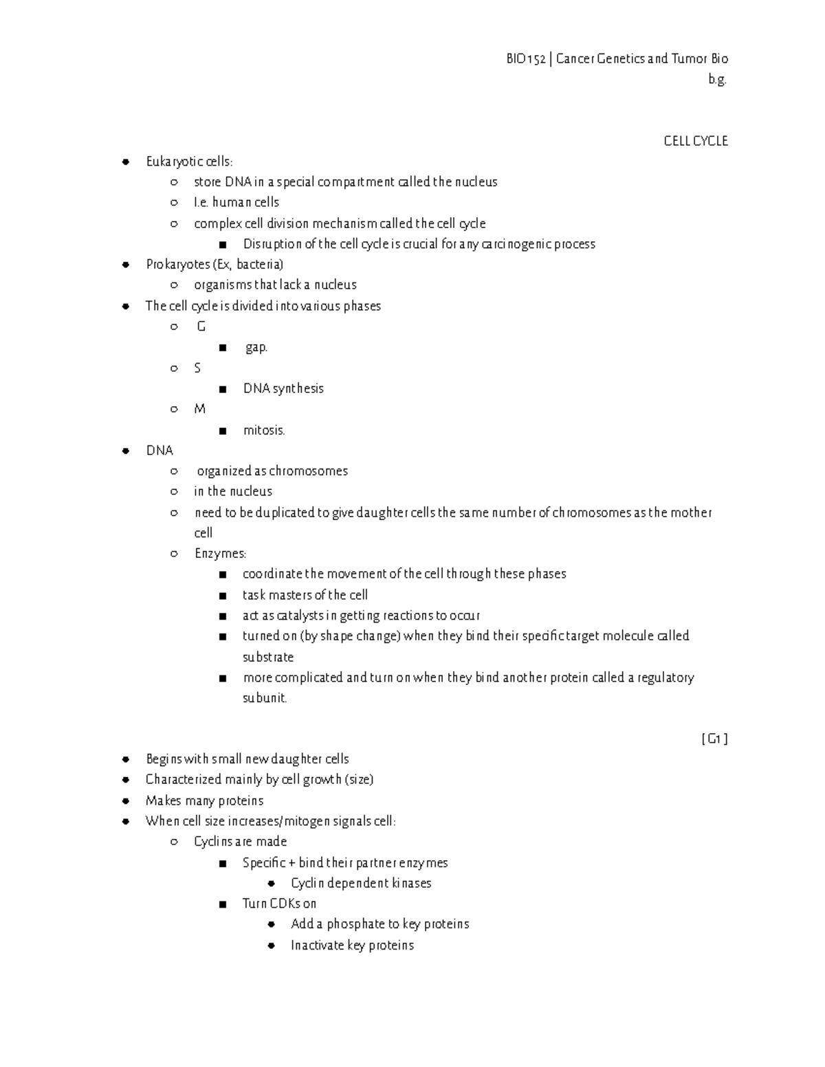 BIO 152 Cell Cycle Notes - BIO 152 | Cancer Genetics And Tumor Bio B ...