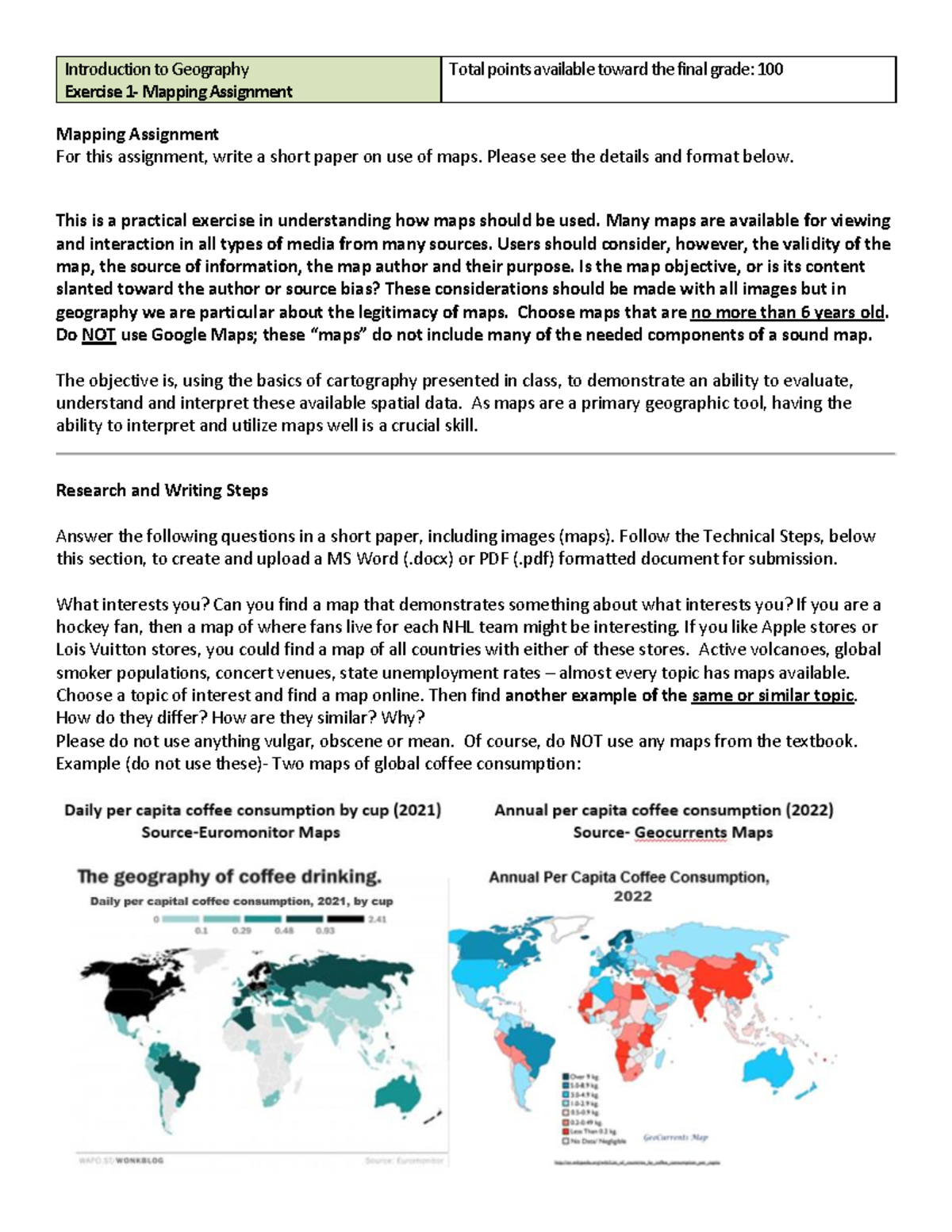 geography assignment information