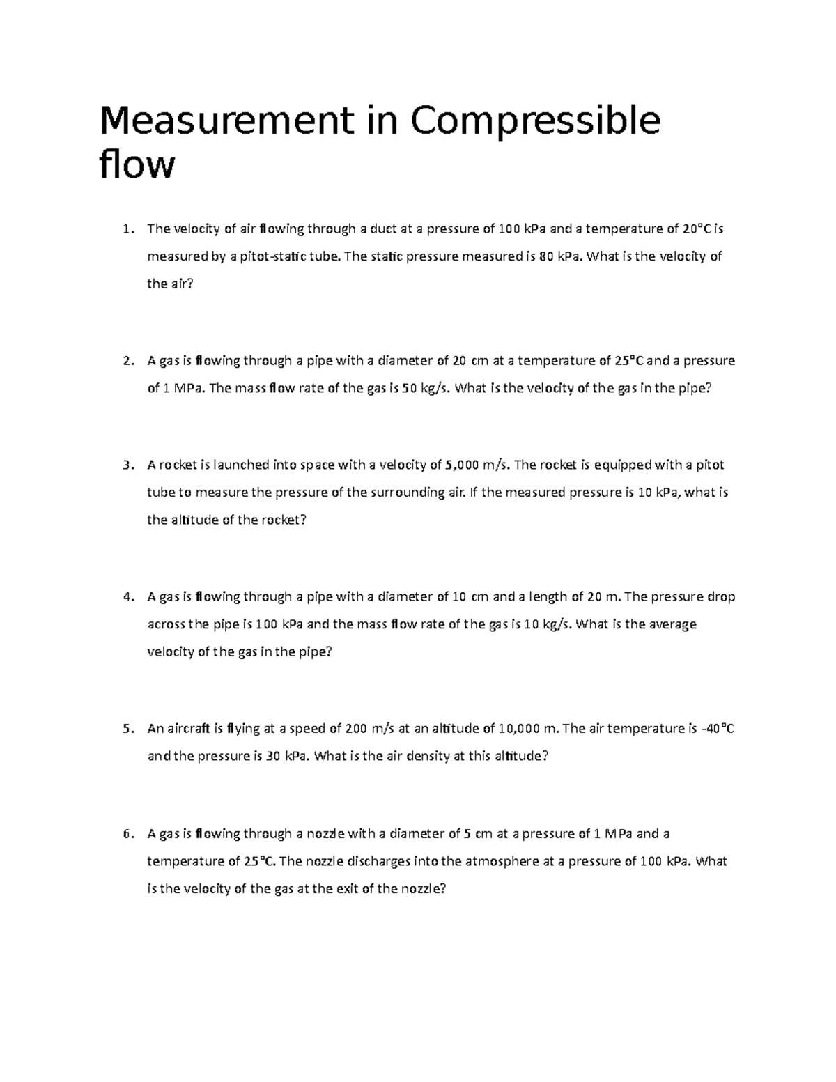Measurement in Compressible flow Measurement in Compressible flow The