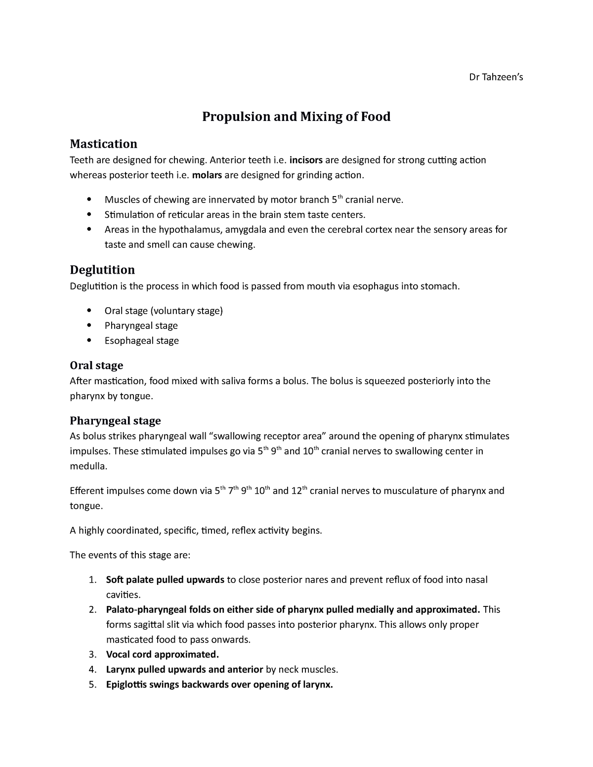 Propulsion And Mixing Of Food Dr Tahzeens Propulsion And Mixing Of