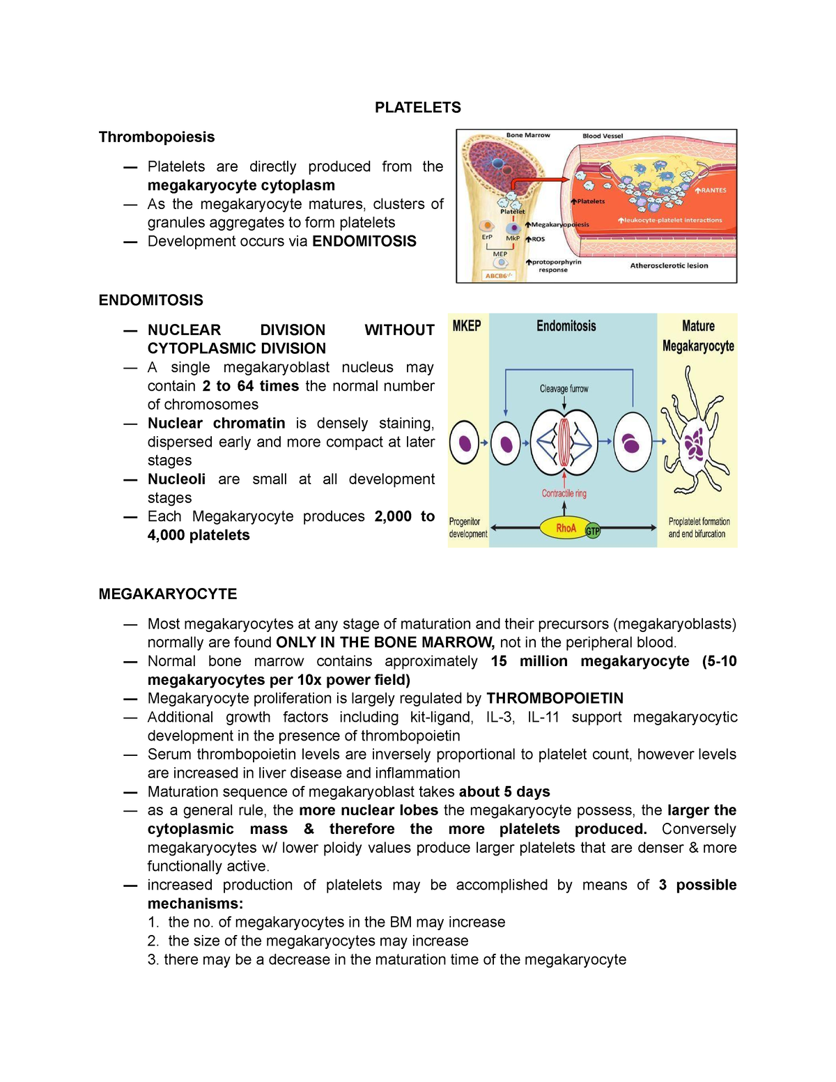 Platelets (Hematology 2 Outline) - PLATELETS Thrombopoiesis ― Platelets ...