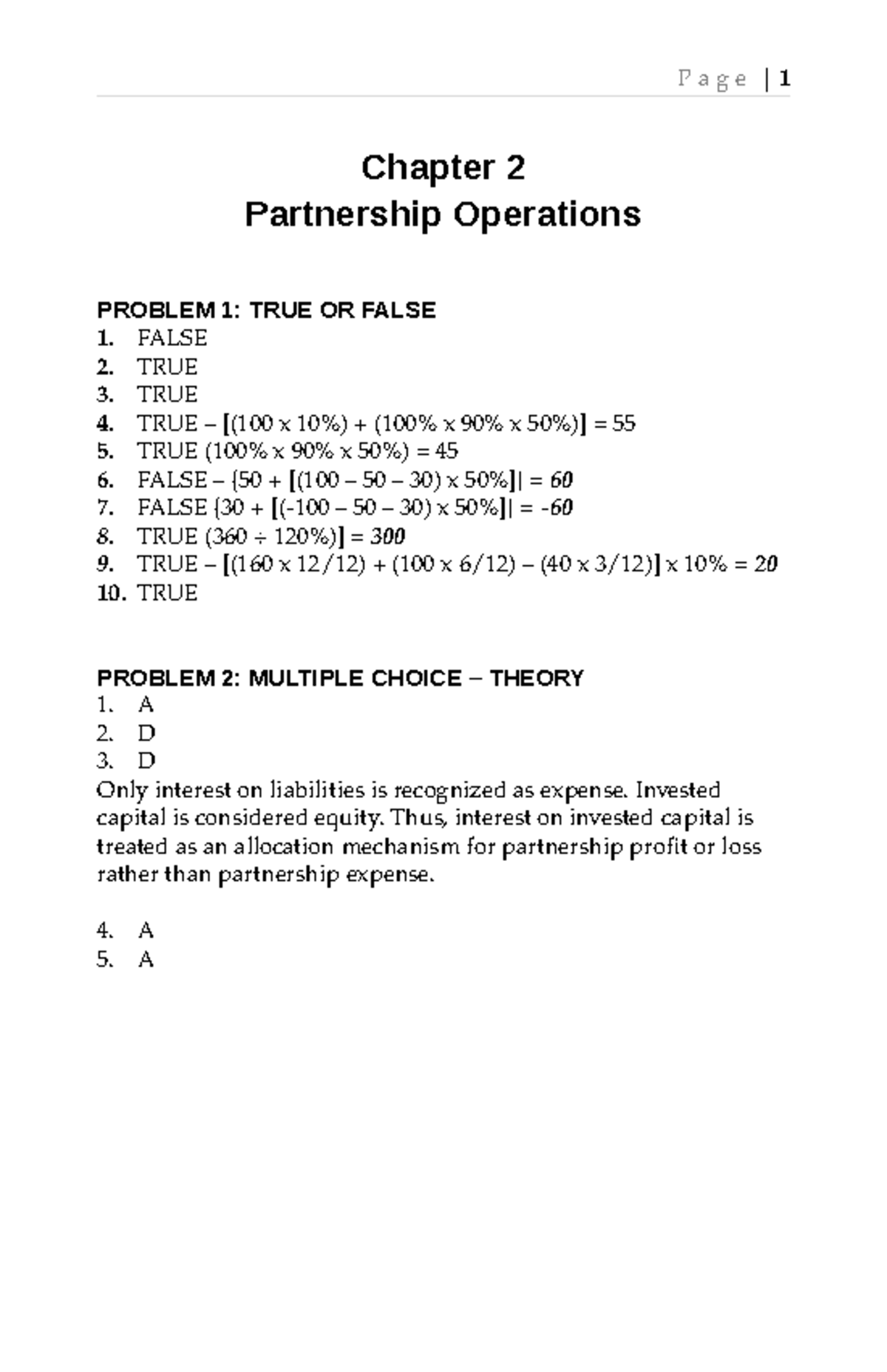 SOL. MAN - Hhiohh - Chapter 2 Partnership Operations PROBLEM 1: TRUE OR ...