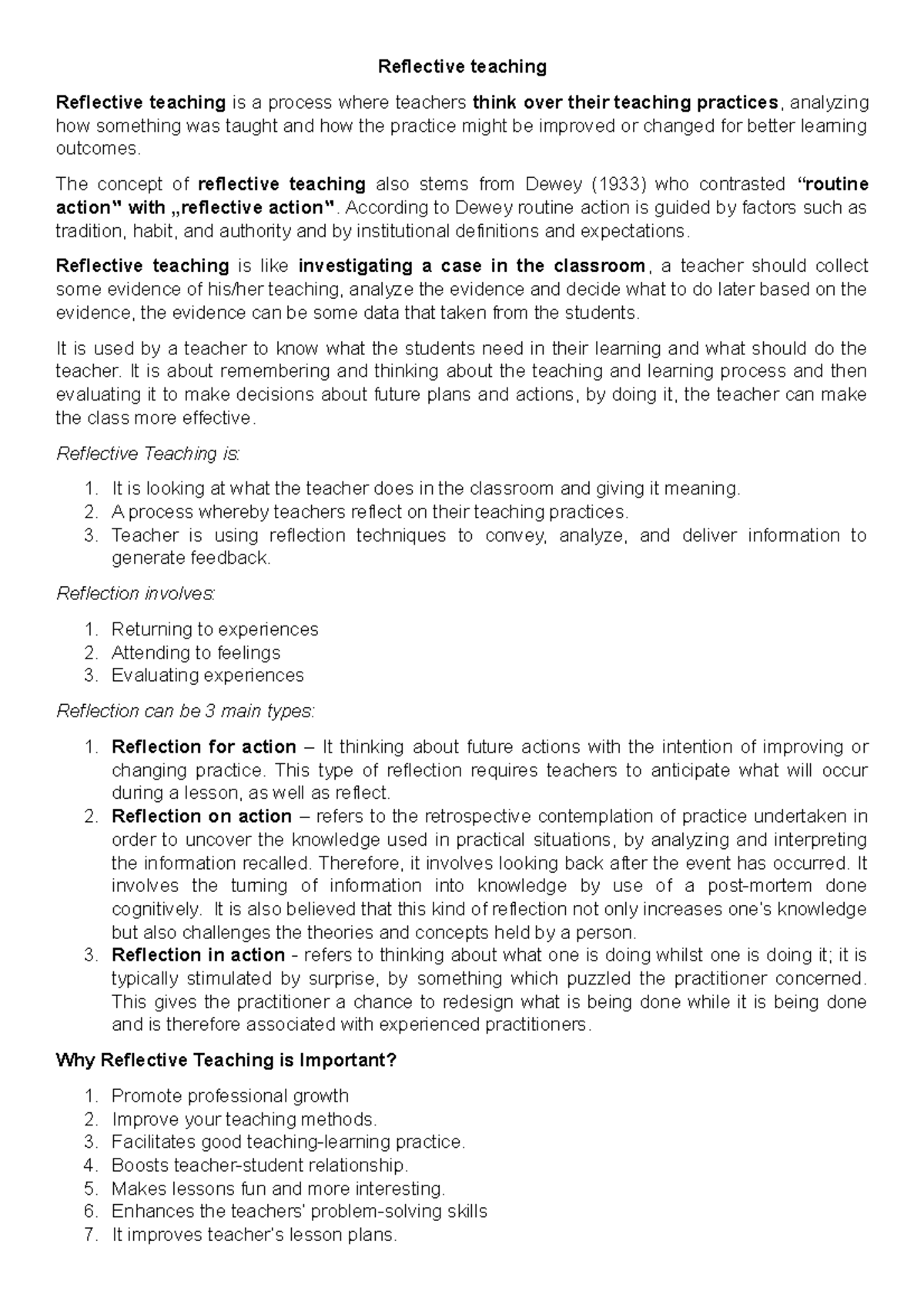 Reflective teaching in mathematics - Reflective teaching Reflective ...