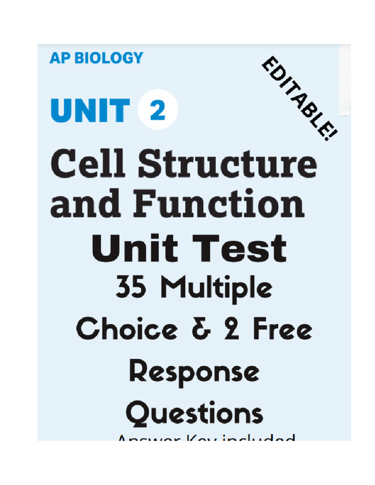 APBiology Unit 2Test Cellular Structureand Function-1 Copy - BIOLOGY ...