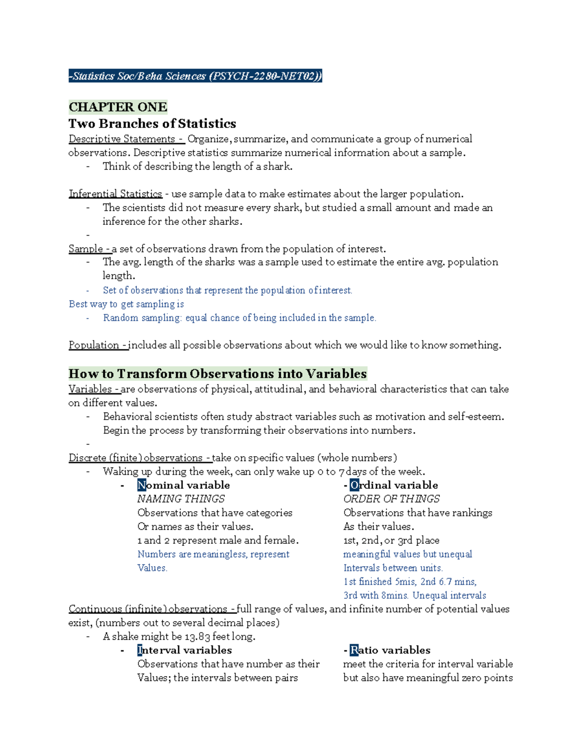 Unit 1 - Introduction -Statistics Soc/Beha Sciences (PSYCH-2280-NET02 ...