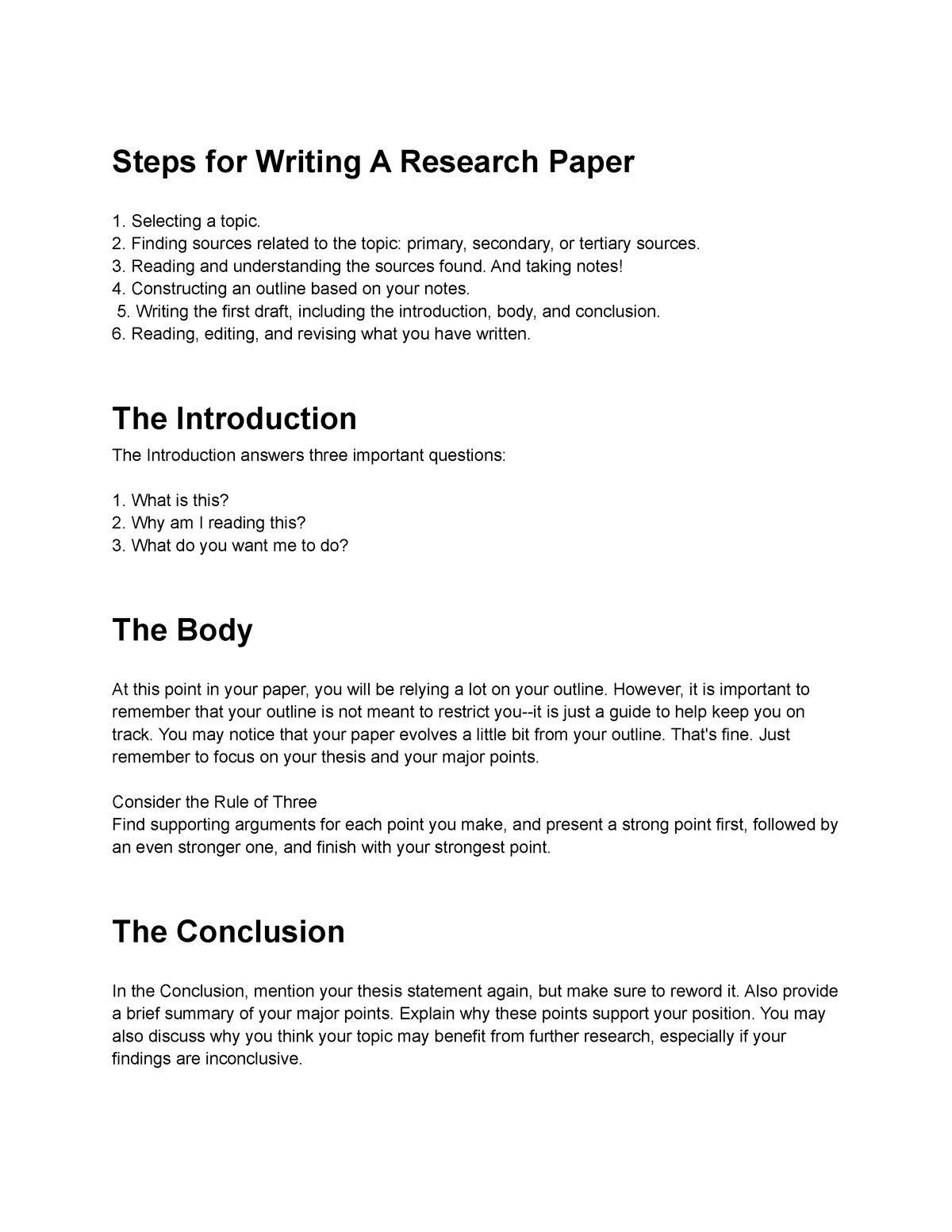 how to make body of research paper