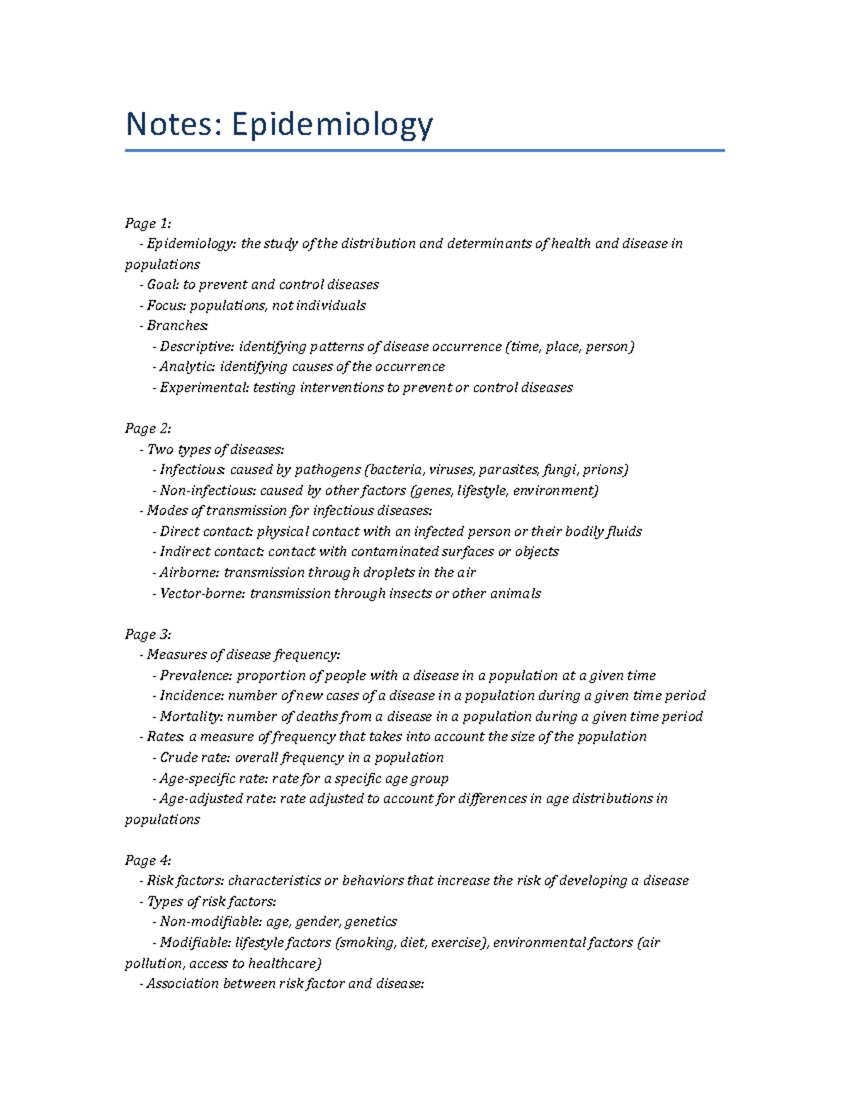 Epidemiology Lecture Notes - Notes: Epidemiology Page 1: - Epidemiology ...