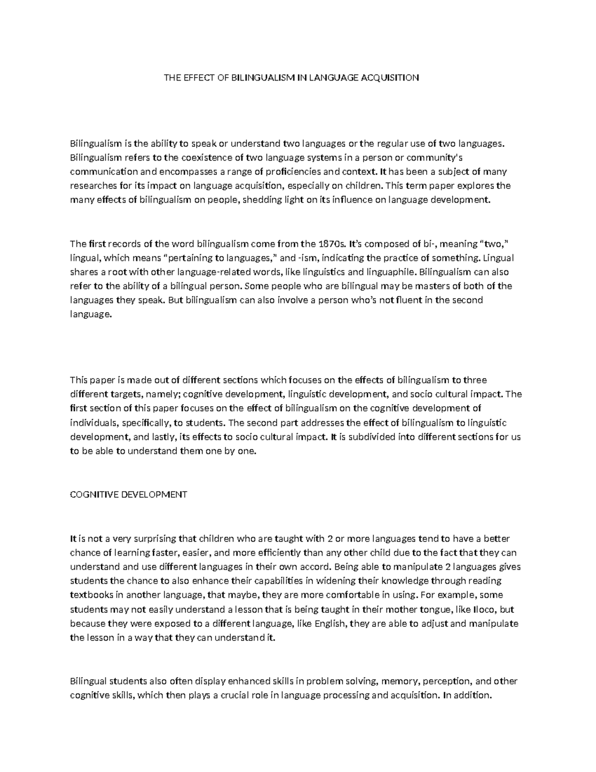 THE Effect OF Bilingualism IN Language Acquisition - THE EFFECT OF ...